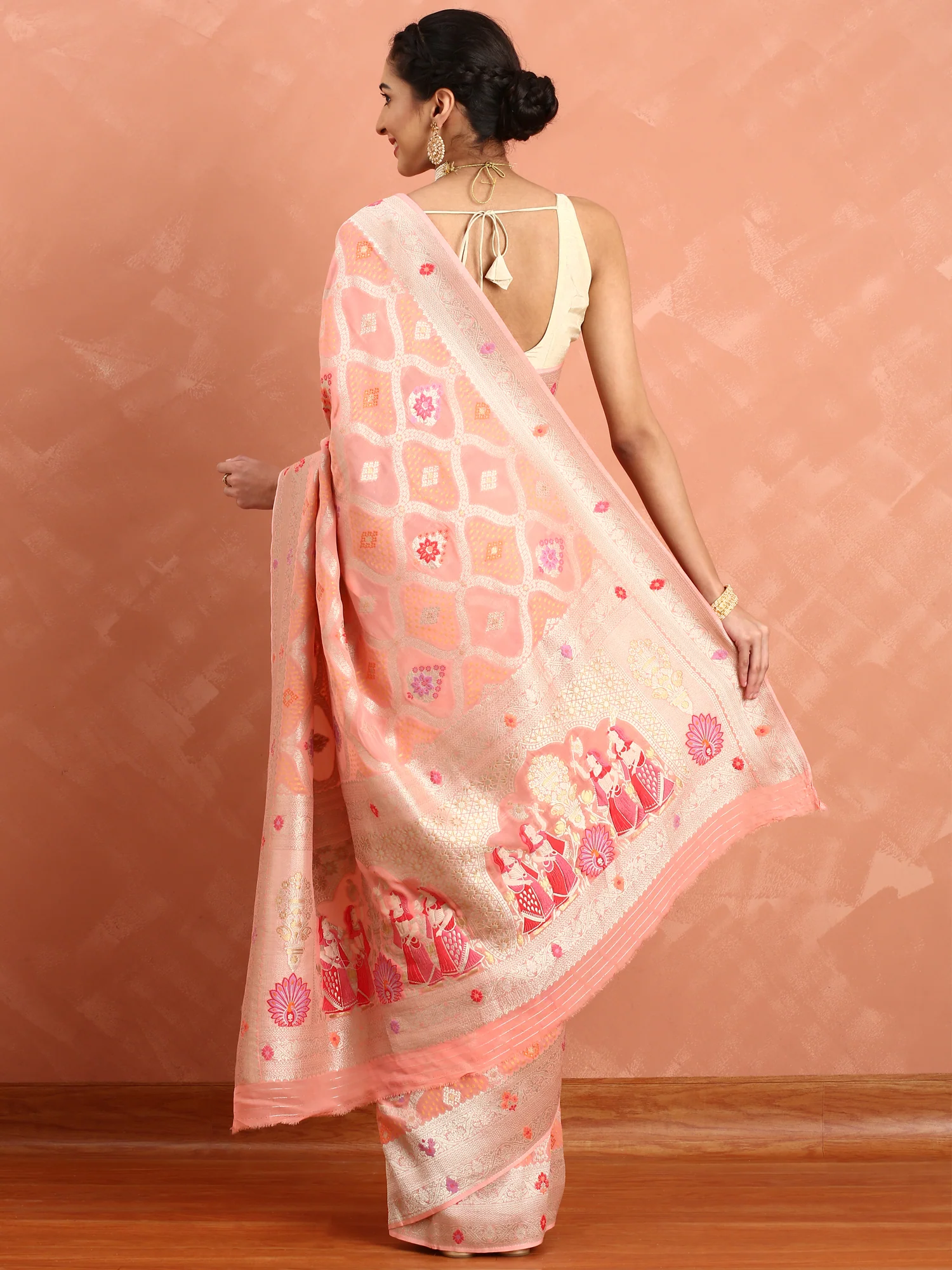 Pink khadi banaras weave saree - Image 3