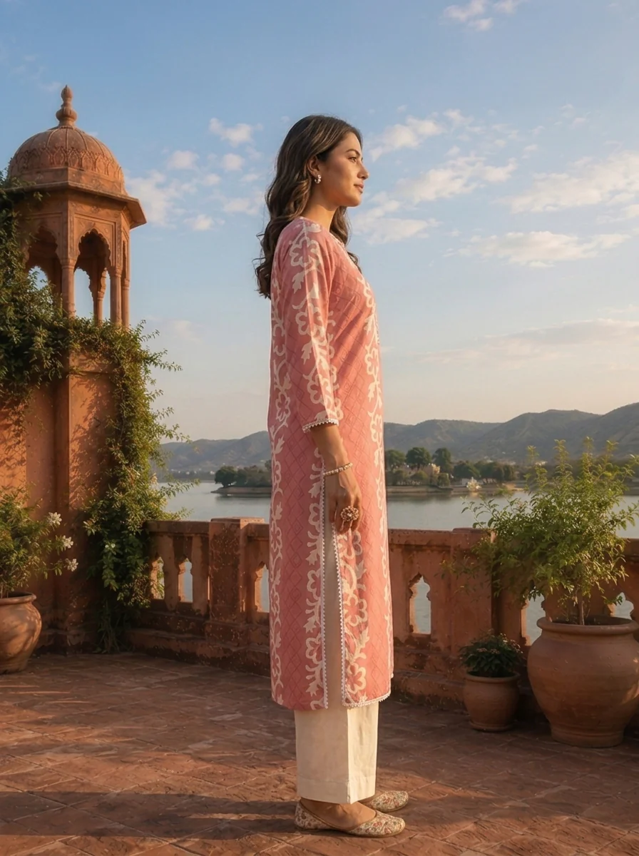 Pink Rayon Floral Stripe Printed Kurta - Image 3