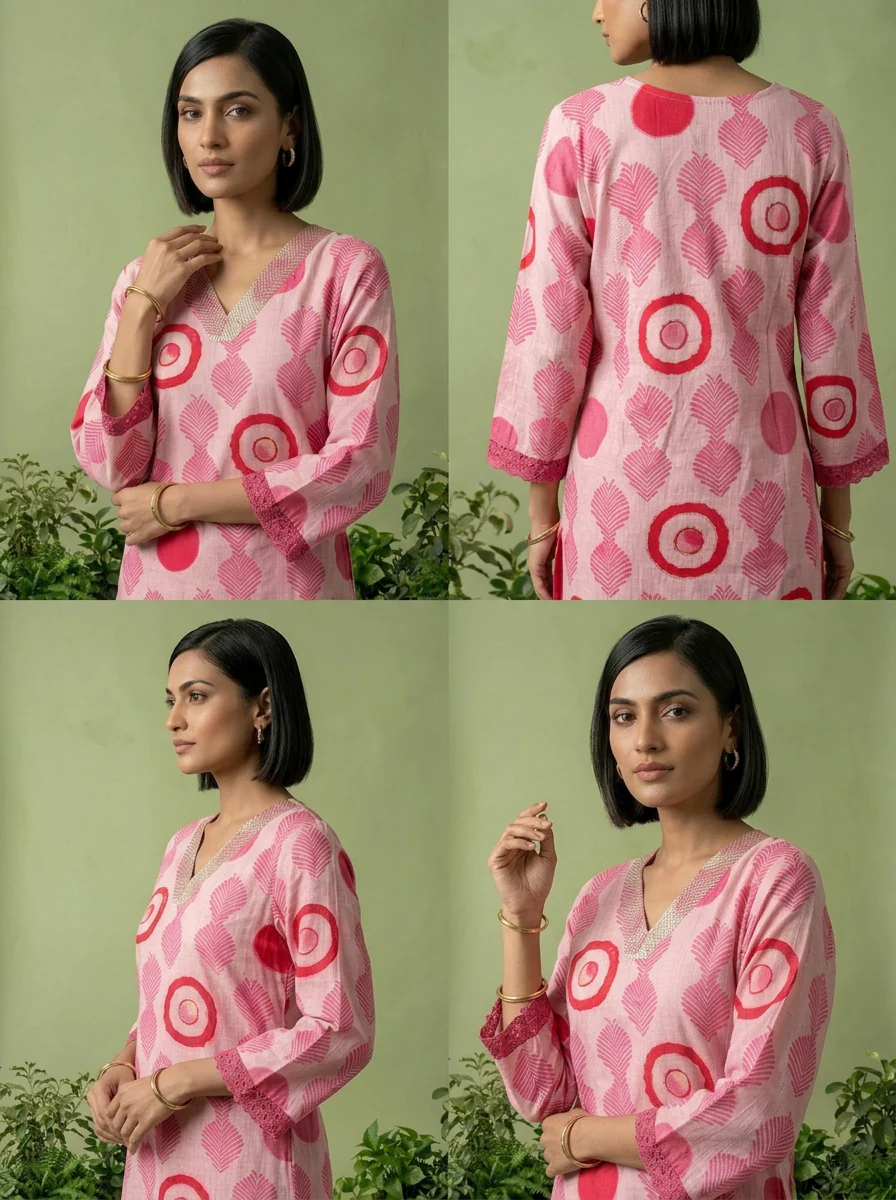 Pink Rayon Printed Two Piece Set - Image 5