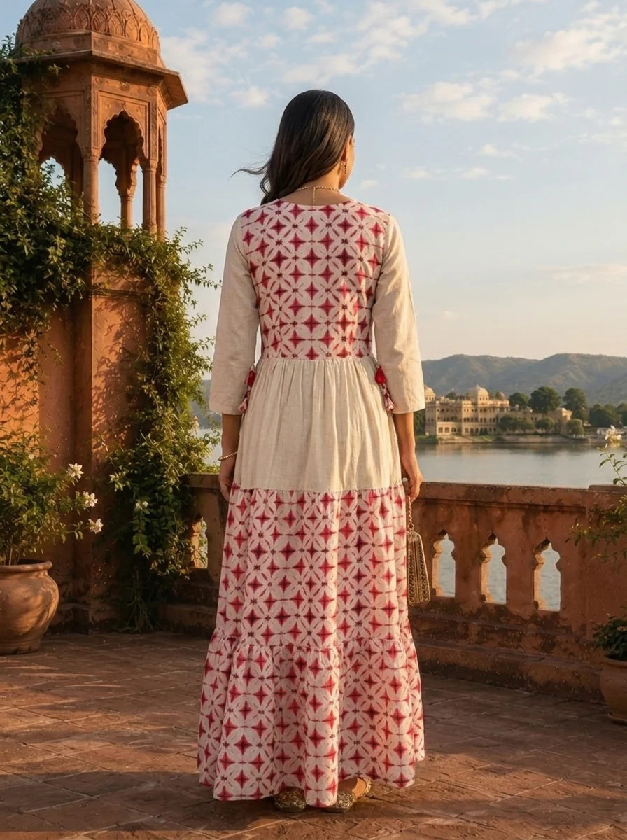 Pink Rayon Tie-Dye Geometric Printed Dress - Image 3