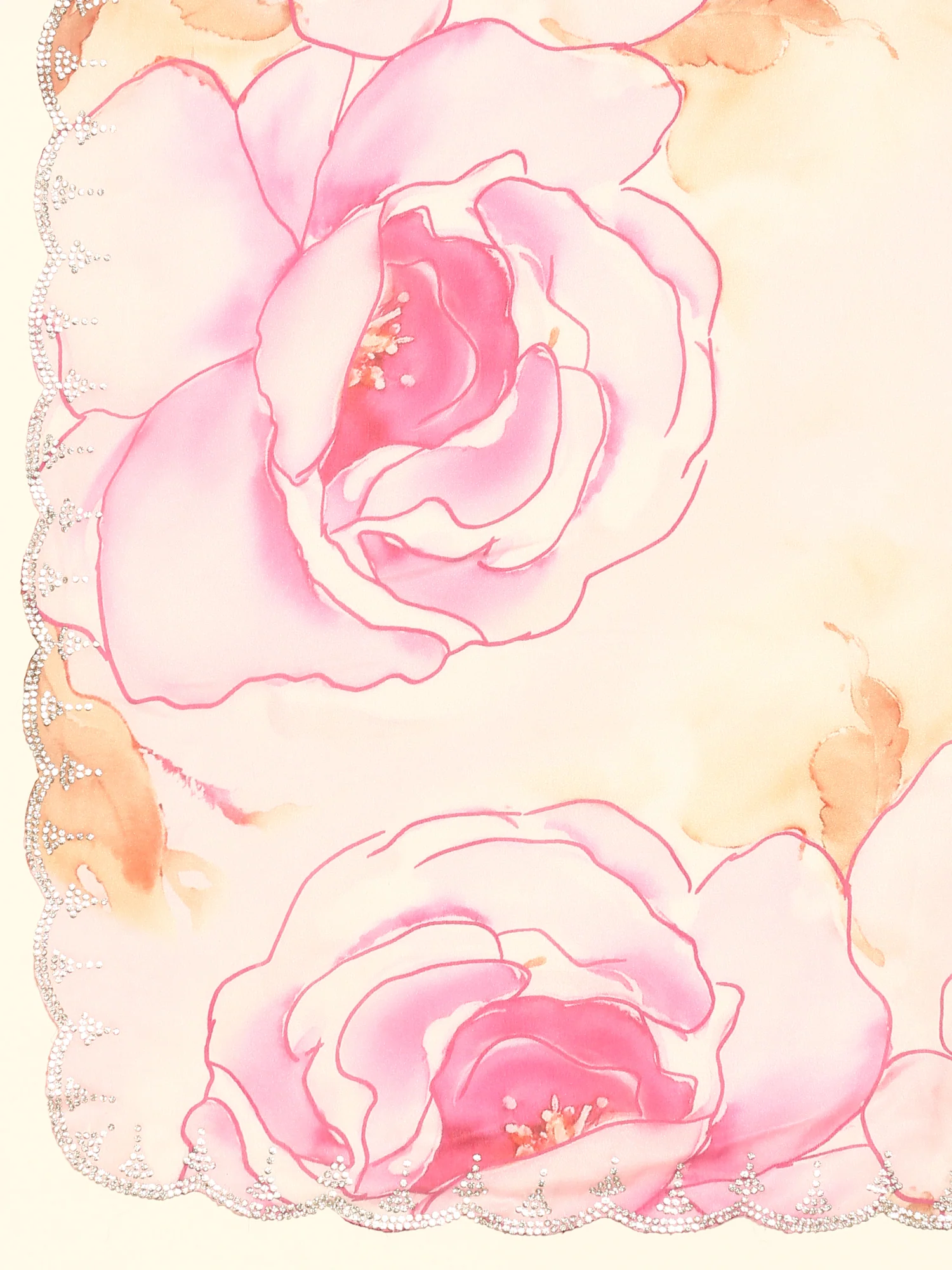 Pink satin floral printed saree with Swarovski embroidery - Image 5