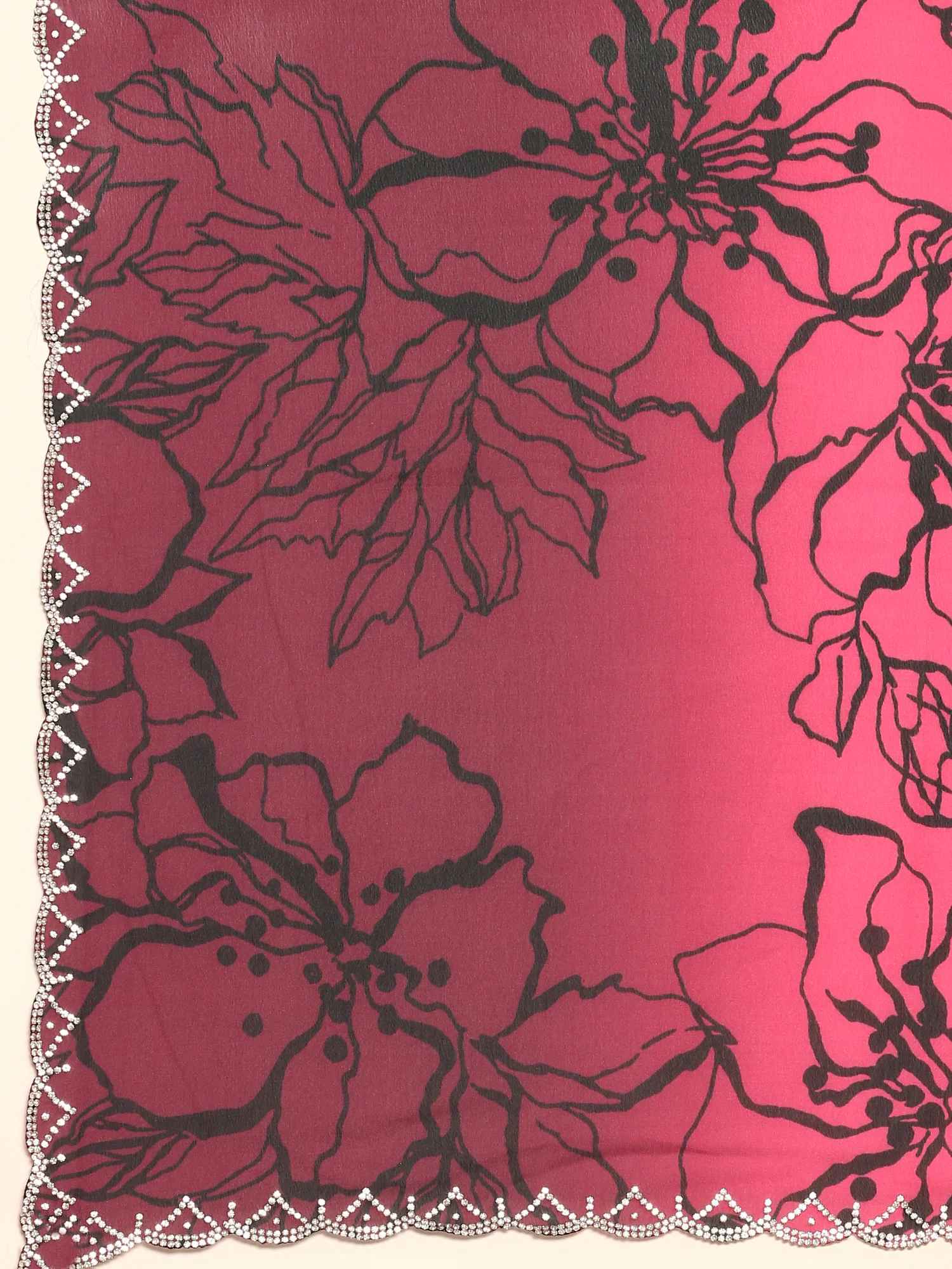 Pink Satin printed saree with Swarovski embroidery - Image 5