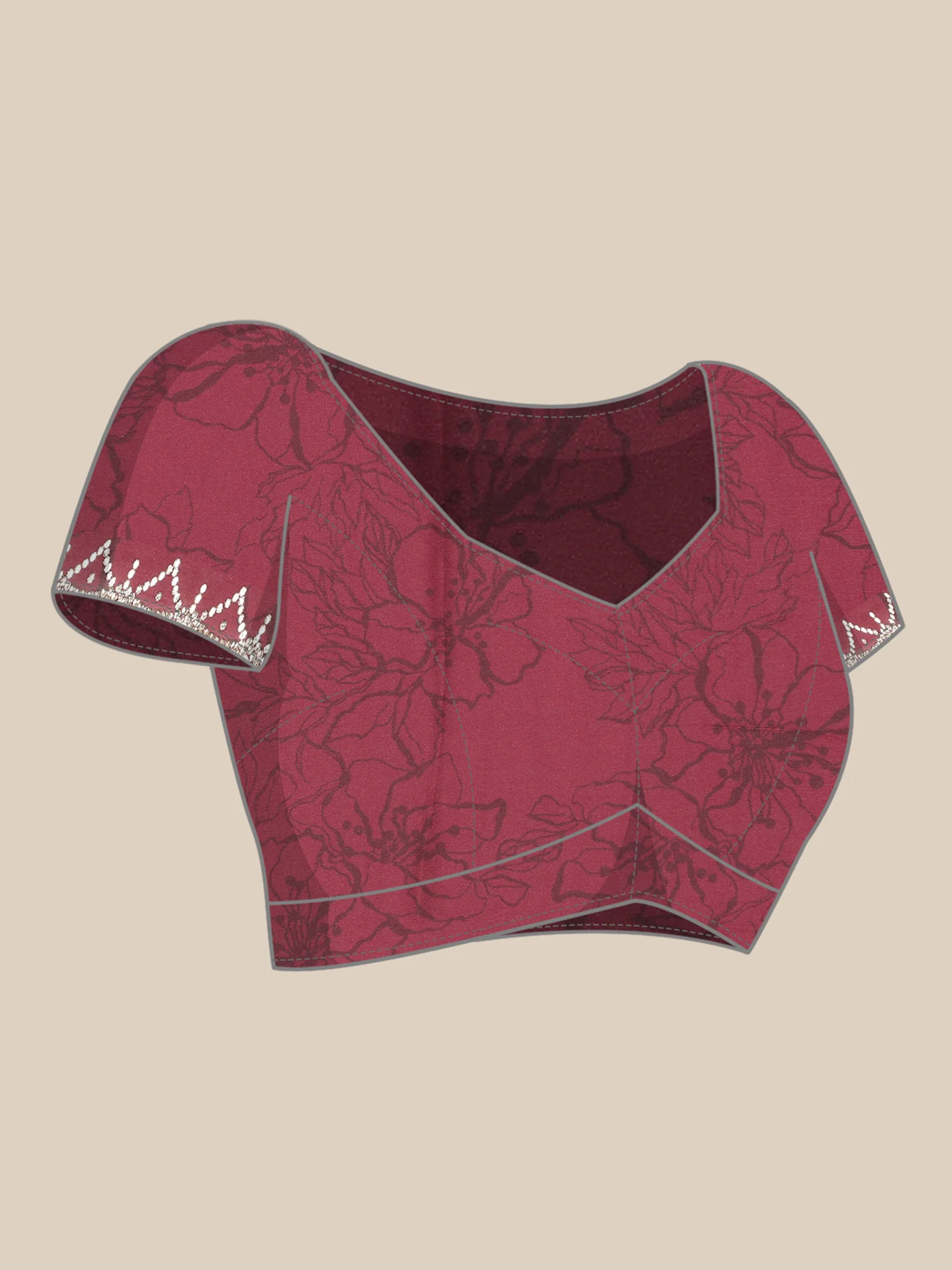 Pink Satin printed saree with Swarovski embroidery - Image 6