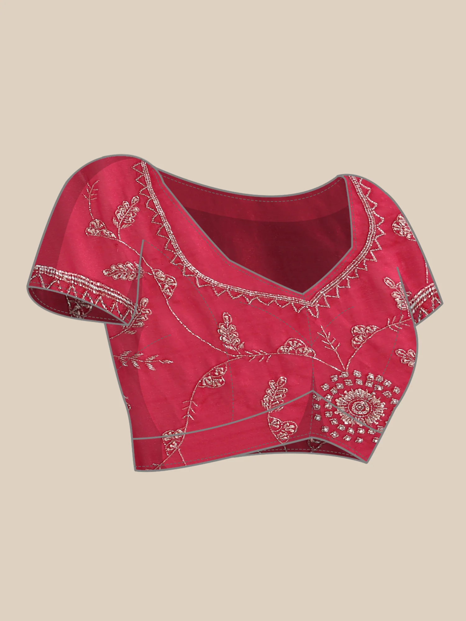 Pink Satin Stone And Thread Embroidery Saree - Image 7