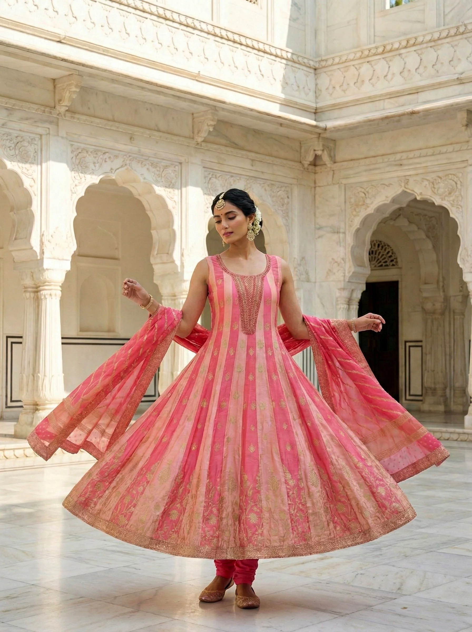 Pink Silk Digital Print Anarkali Set - Image 2