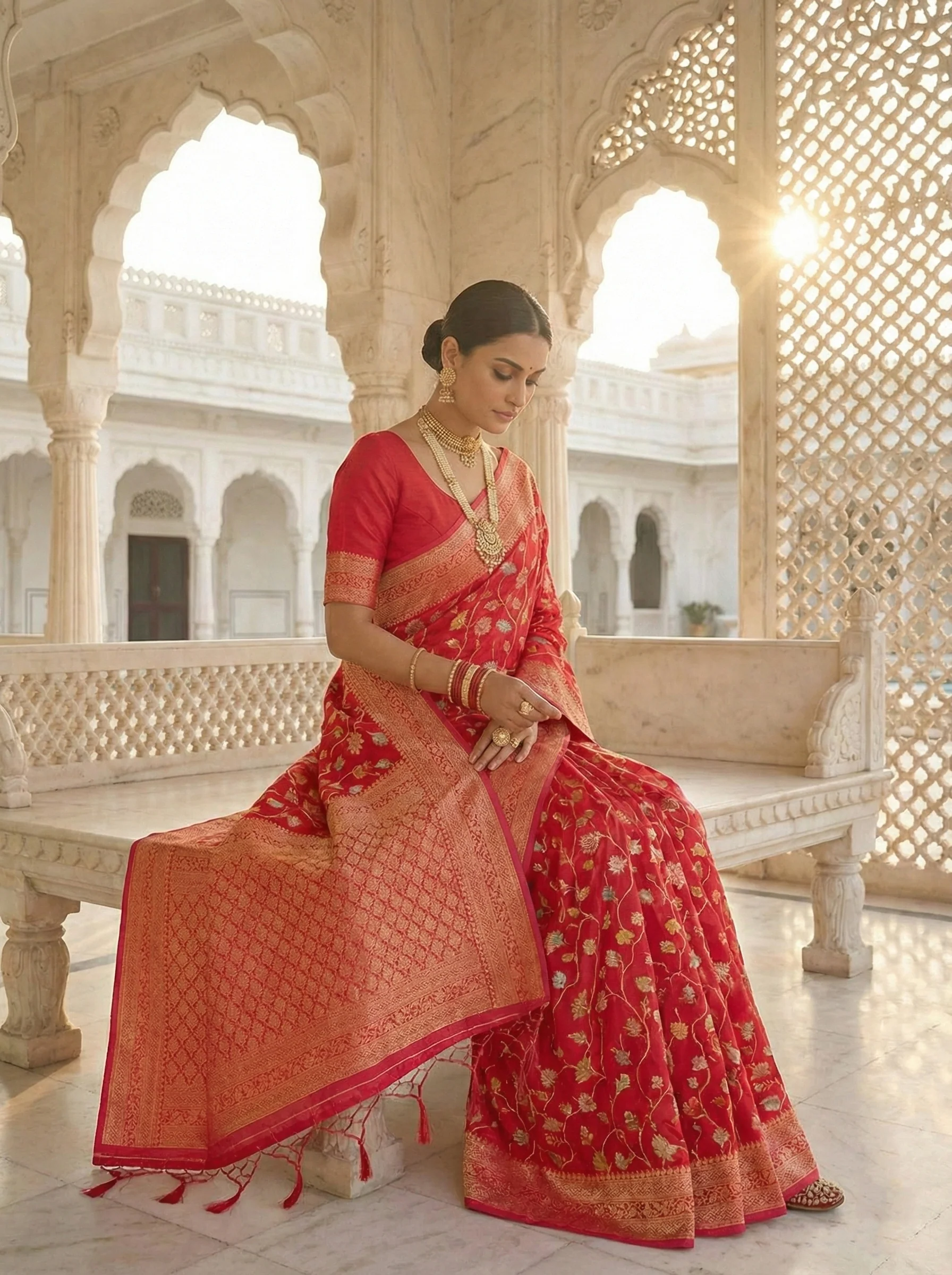 Pink Silk Floral Digital Print Saree - Image 2