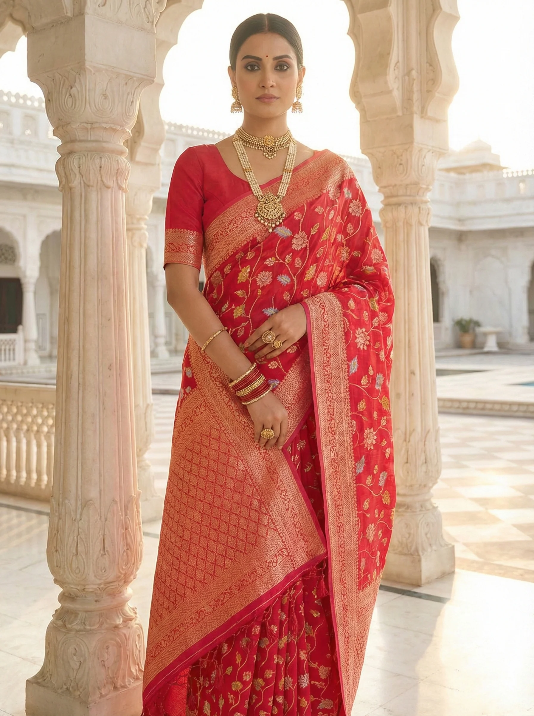 Pink Silk Floral Digital Print Saree - Image 3