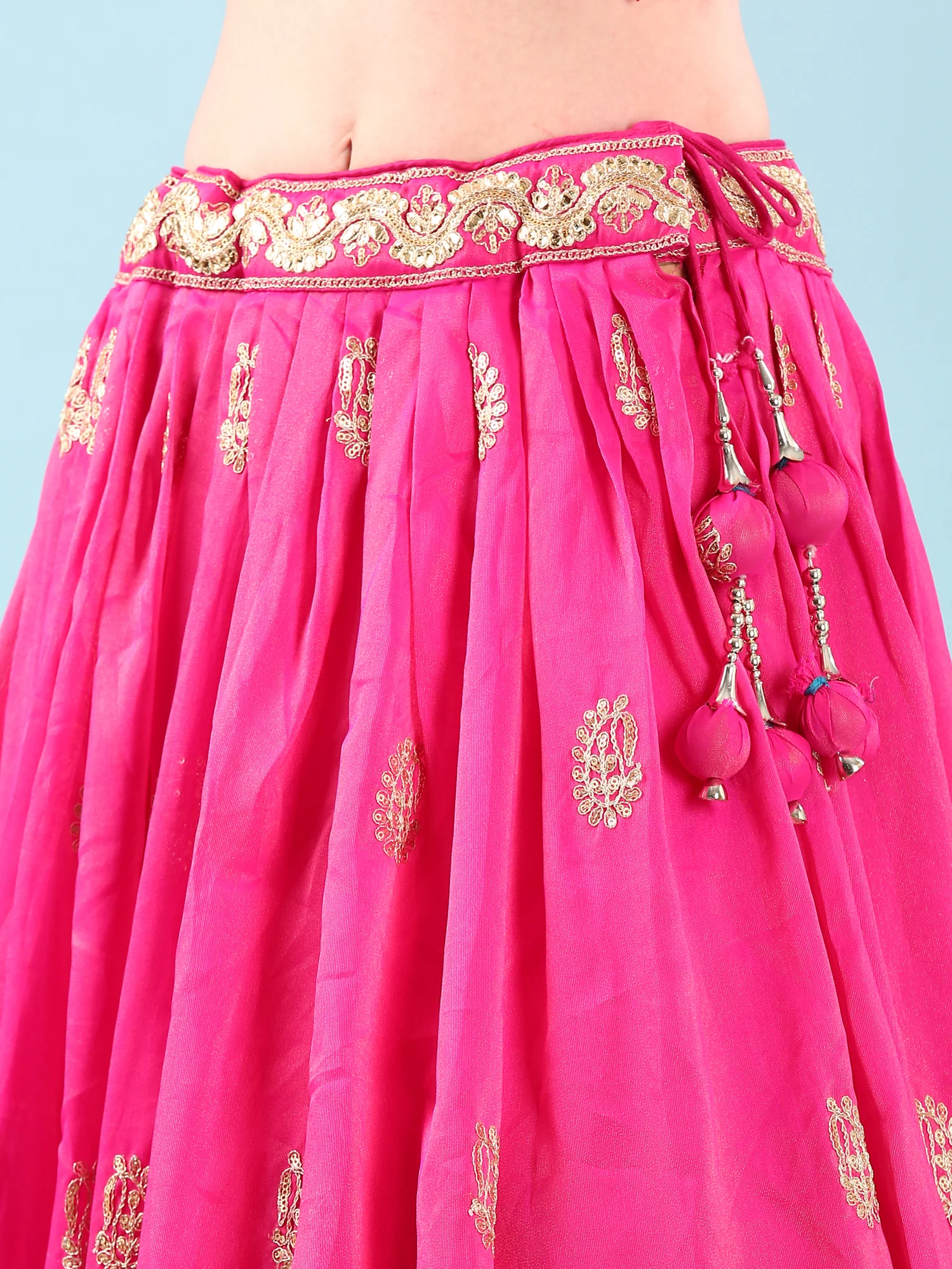 Pink Silk Hand Embroidery Ghagra Set - Image 6