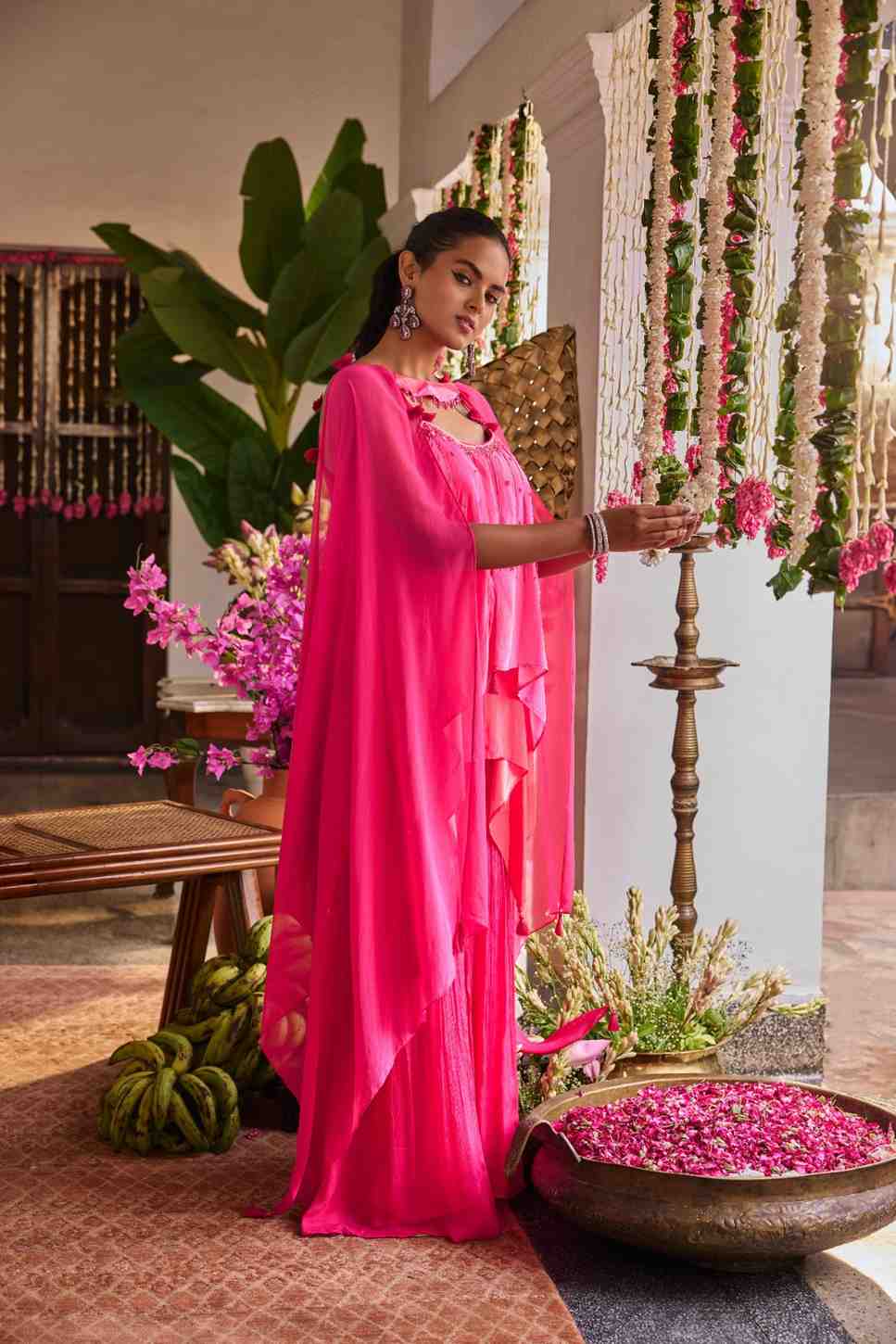 Pink Silk Printed Peplum Set With Palazoo - Image 4