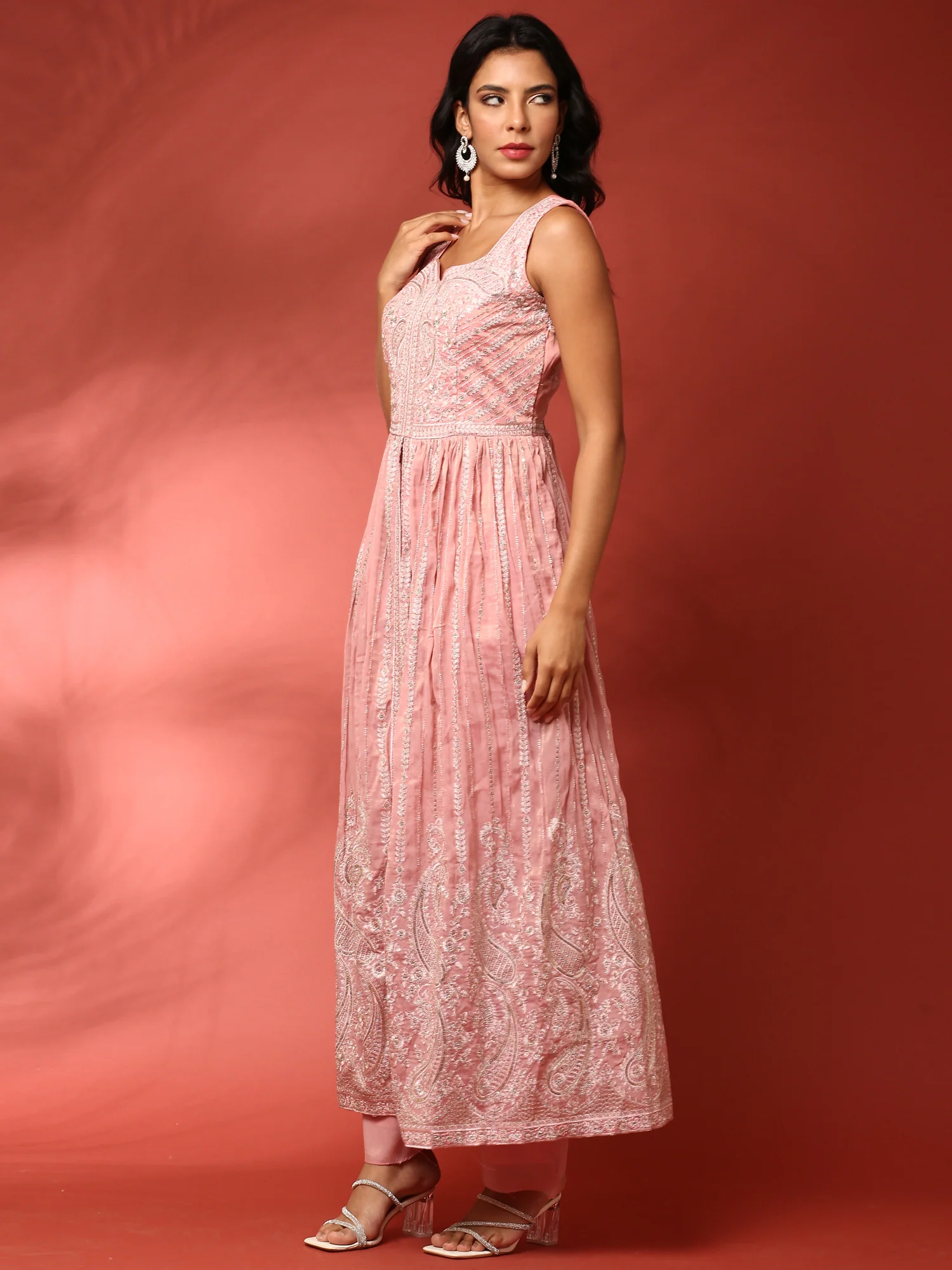 Pink thread work jacket three piece suit set - Image 3