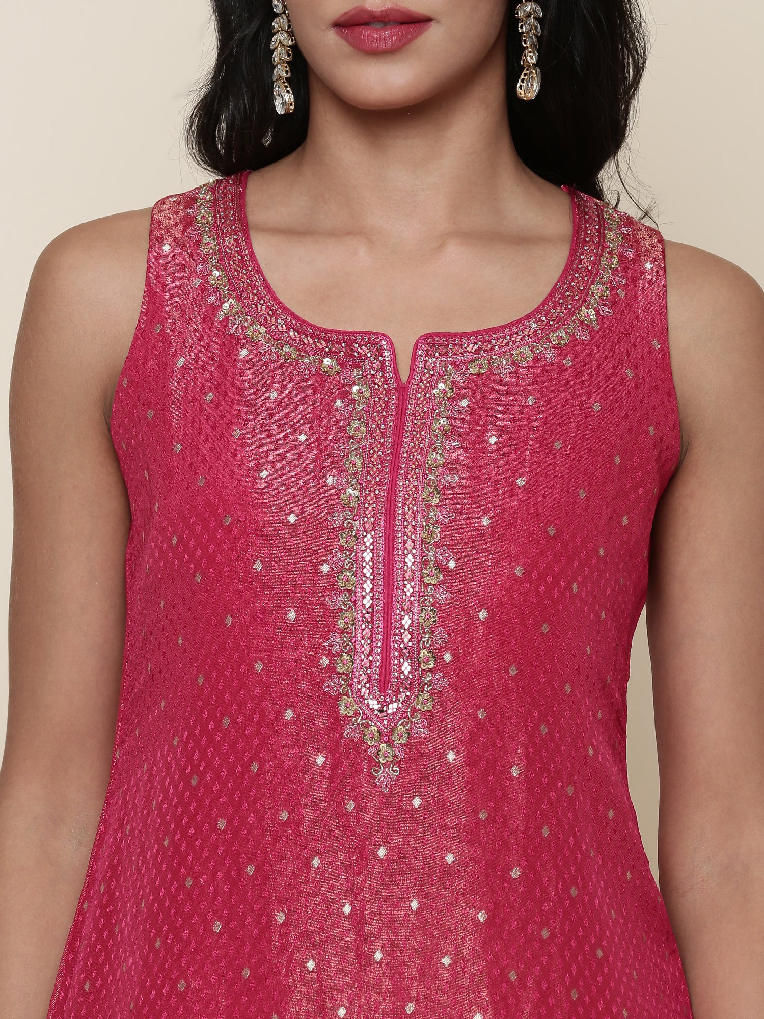 Pink tissue fabric embroidered Three piece suit set - Image 5