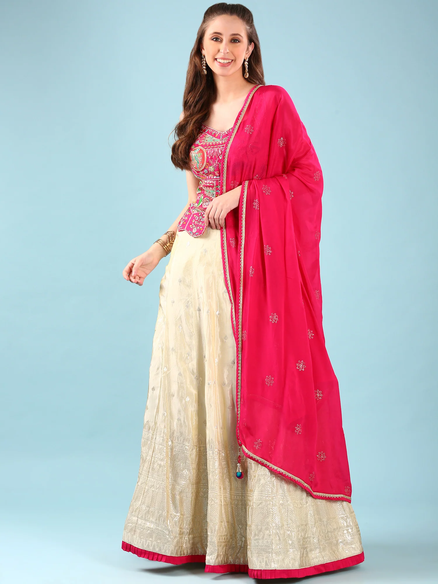 Pink Tissue Hand Embroidery Ghagra Set - Image 5
