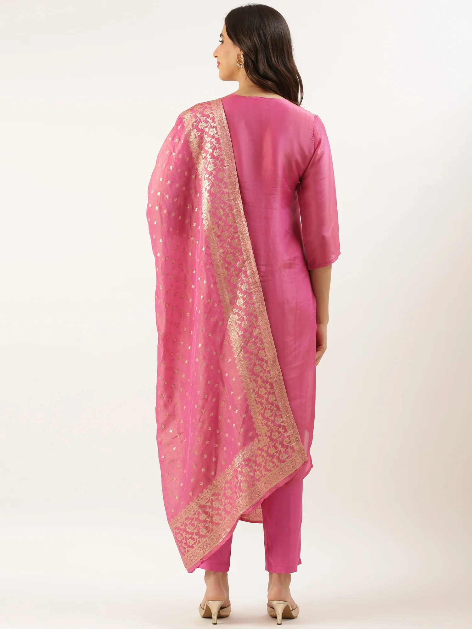 Pink Tissue Hand Embroidery Three Piece Suit Set - Image 3