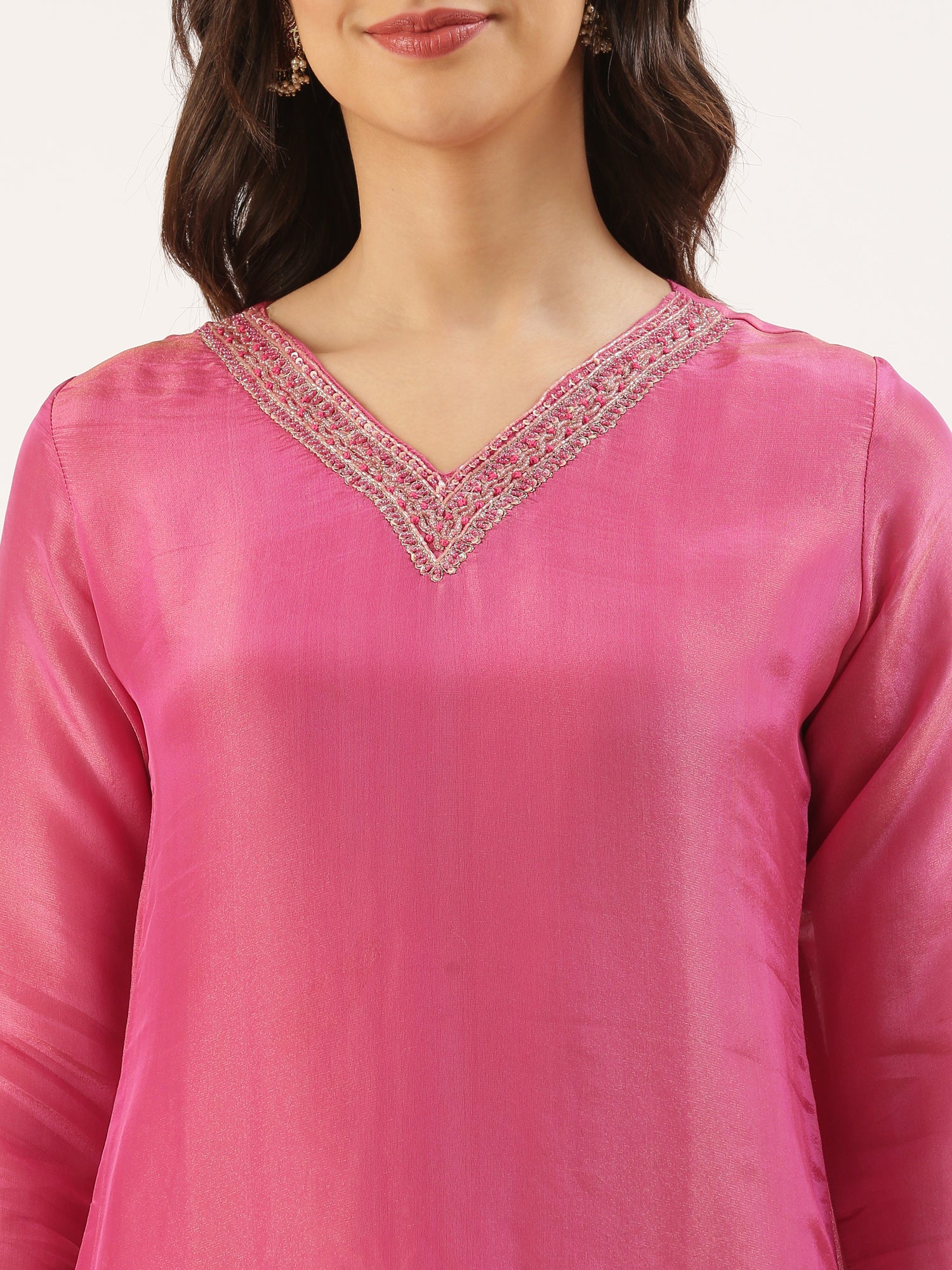 Pink Tissue Hand Embroidery Three Piece Suit Set - Image 4
