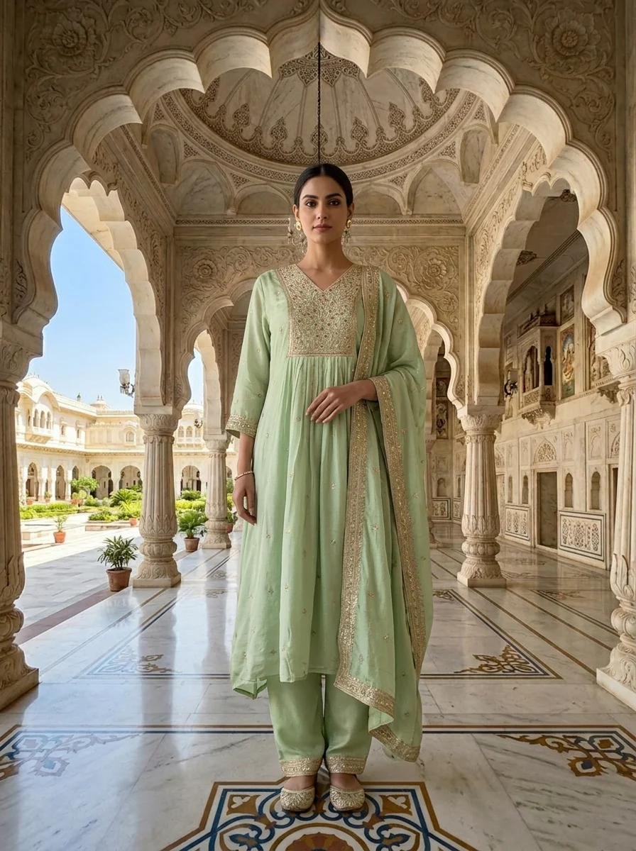Pista Chinon Zari Embroidered Three Piece Set
