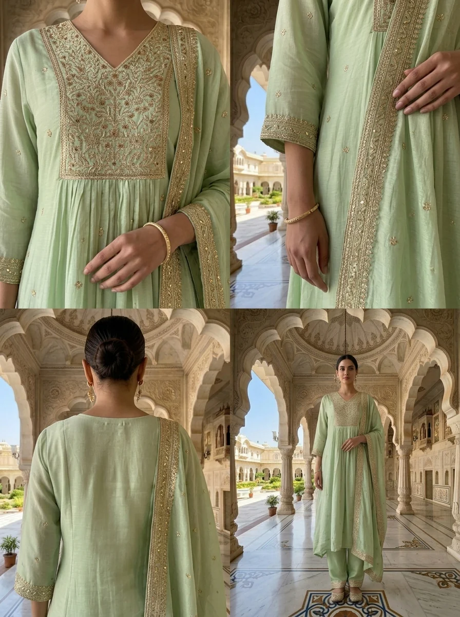 Pista Chinon Zari Embroidered Three Piece Set - Image 3