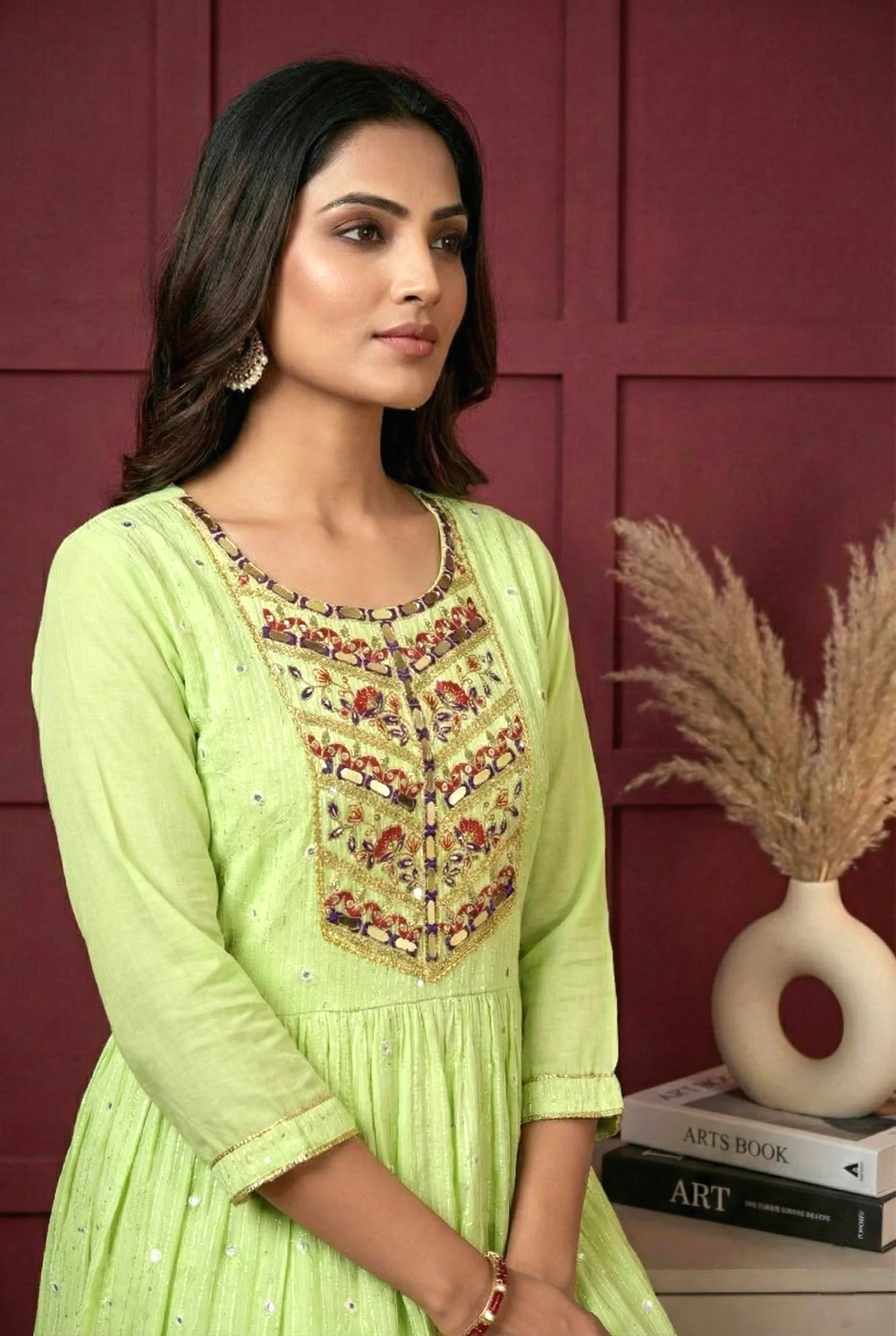Pista Georgette Hand Embroidery Long Dress - Image 3