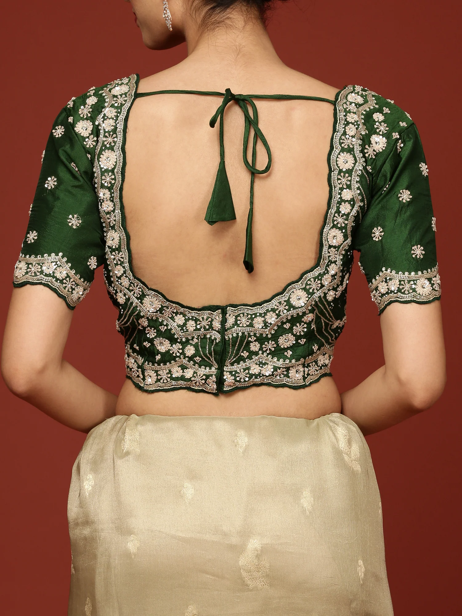 Pista Green Tissue Weaved Saree With Stone Work Readymade Blouse - Image 8