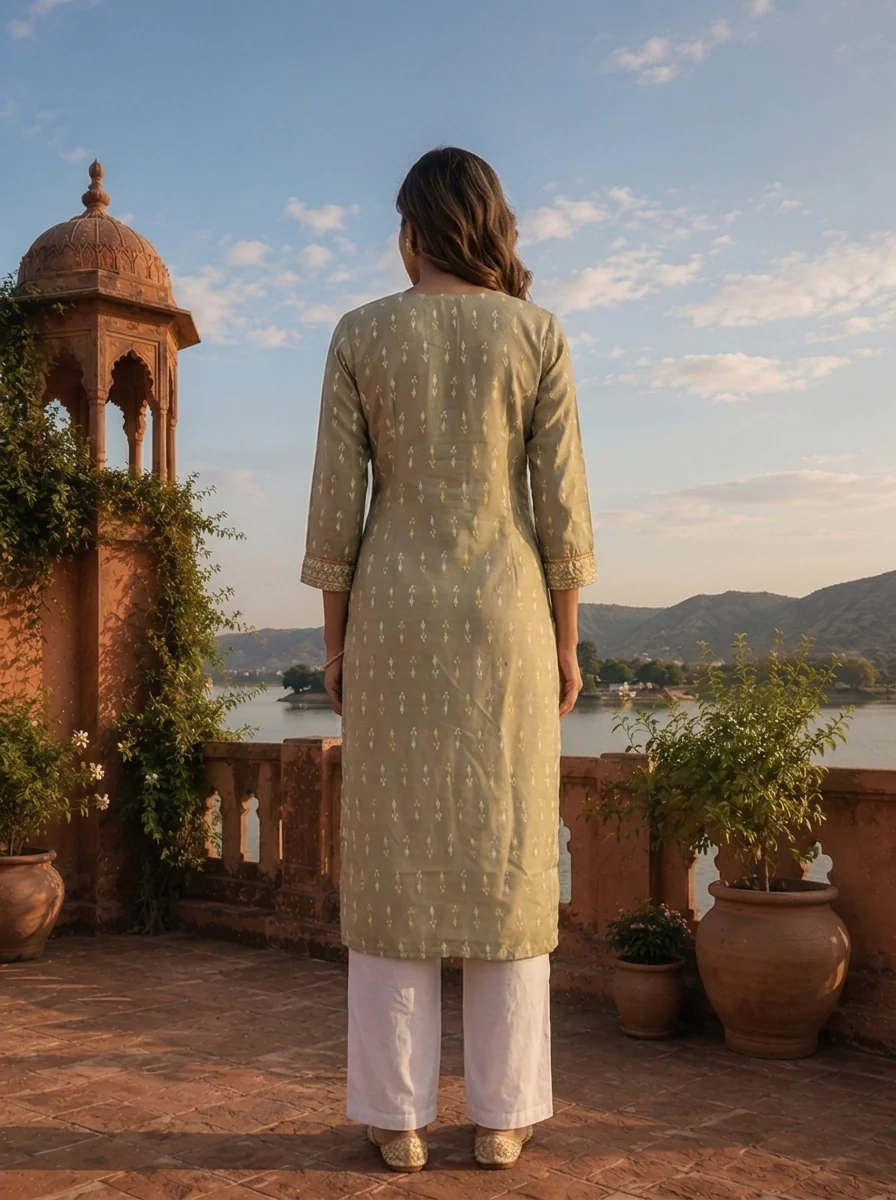 Pista Rayon Subtle Ikat Motifs Printed Kurta - Image 2
