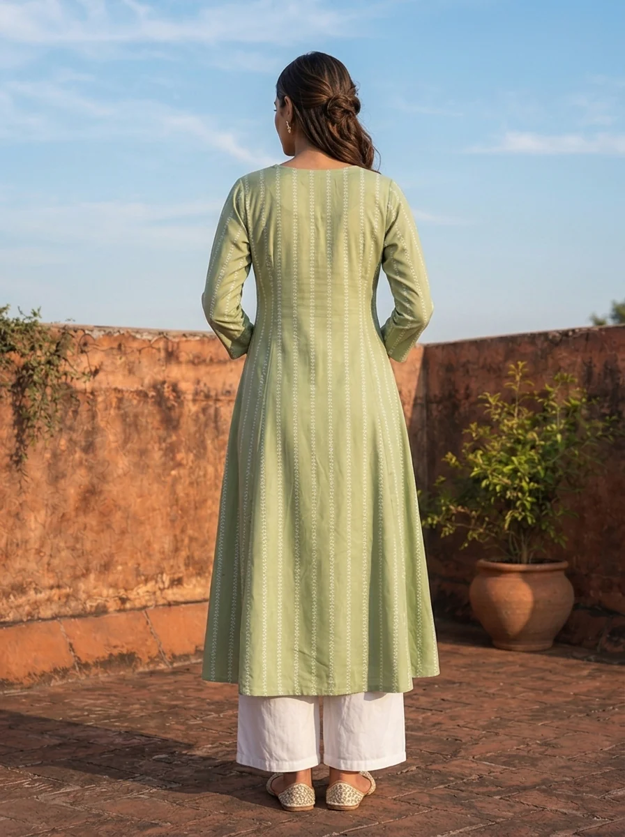 Pista Rayon Vertical Geometric Printed Kurta - Image 2