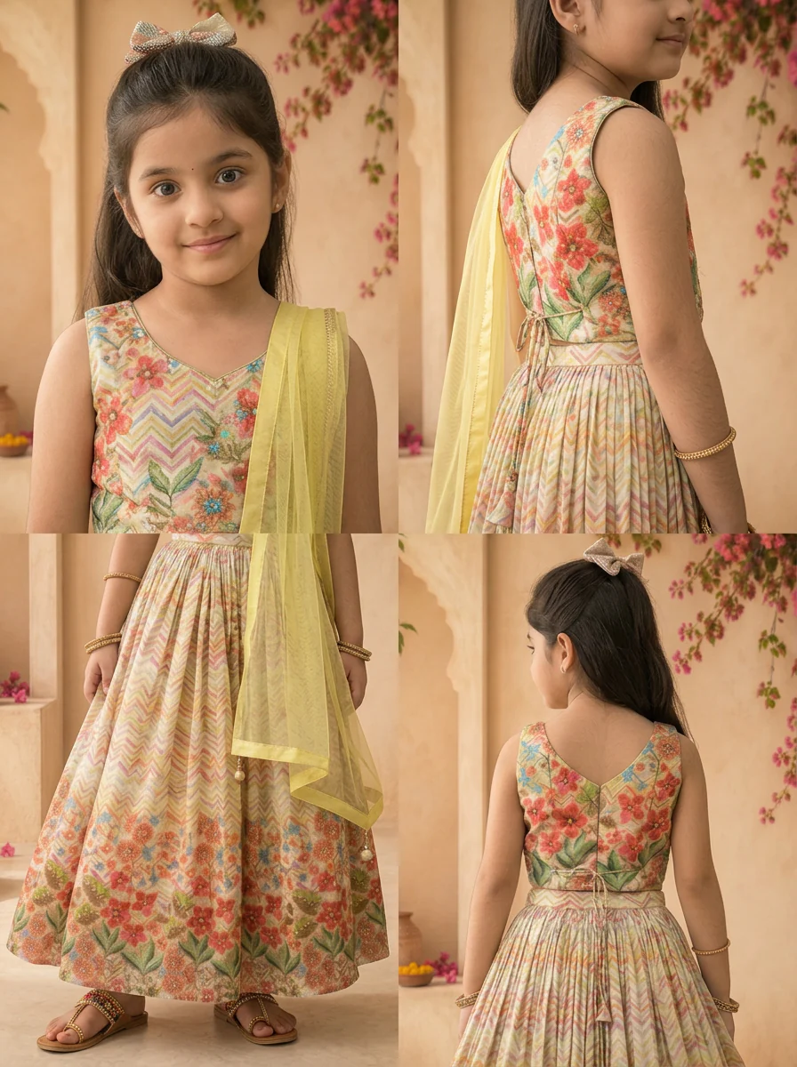 Pista Silk Floral Printed Ghagra Set - Image 5