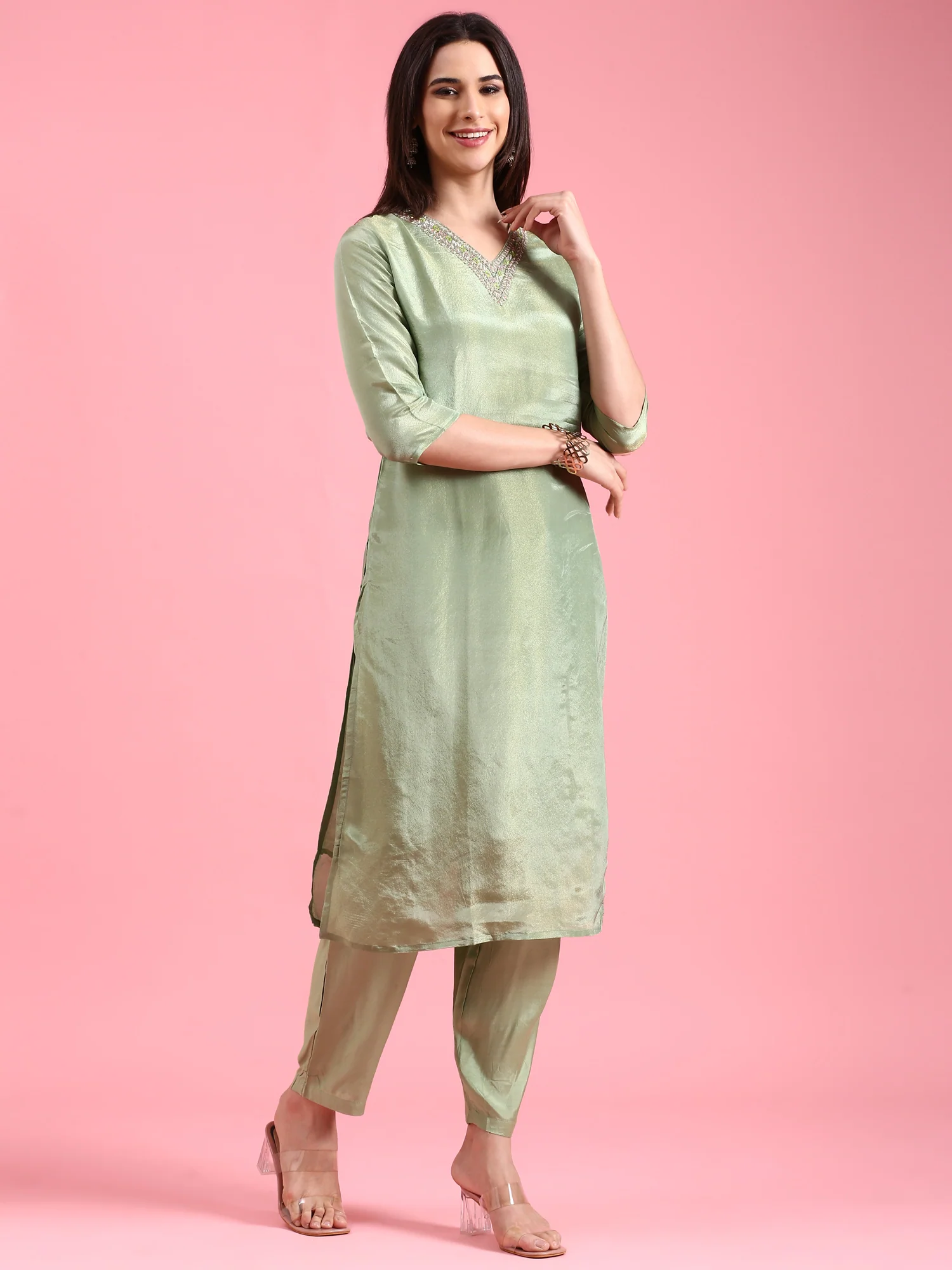 Pista Tissue Hand Embroidery Three Piece Suit Set - Image 2