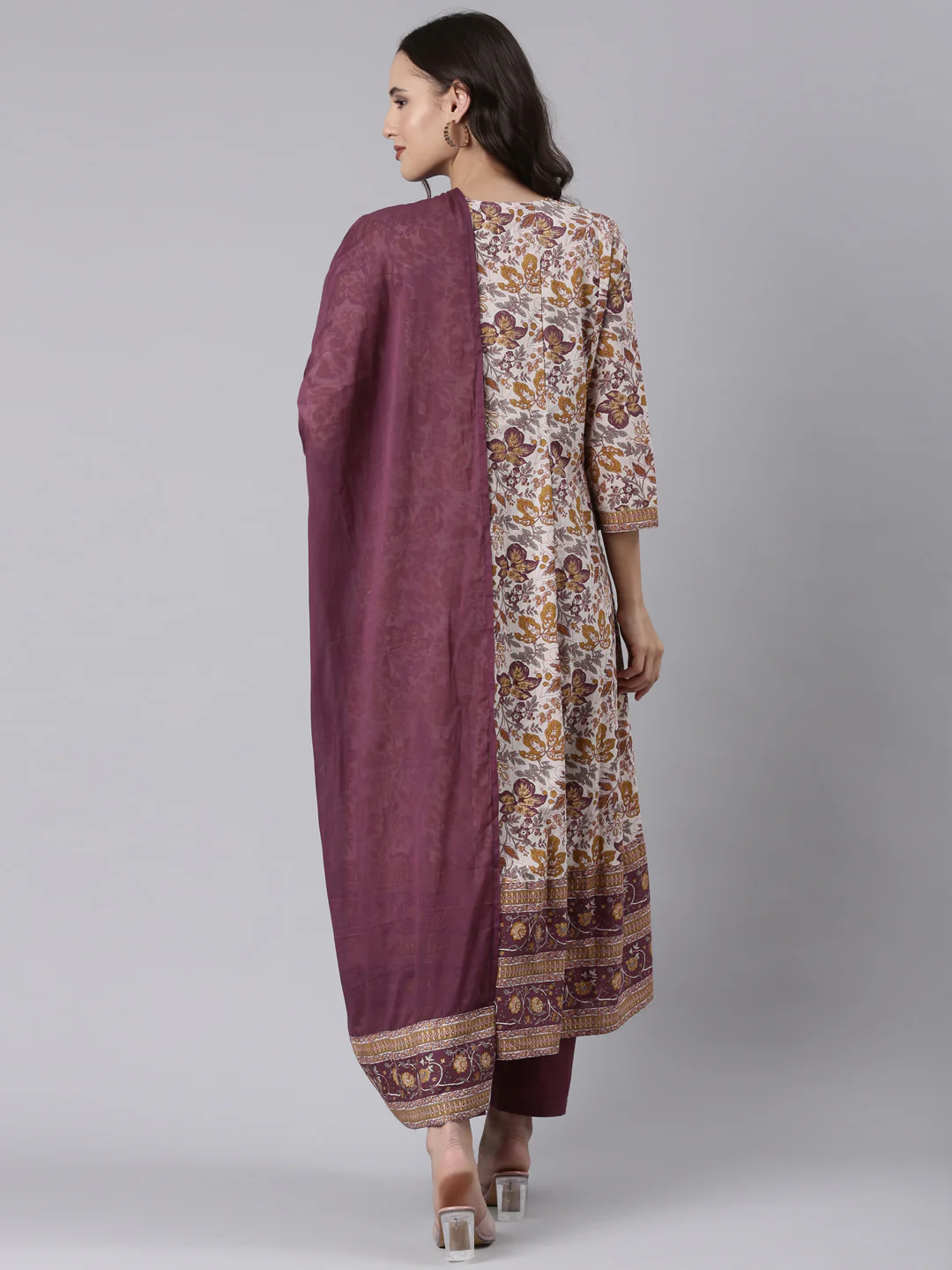 Printed Cotton Anarkali Three Piece Set - Image 3