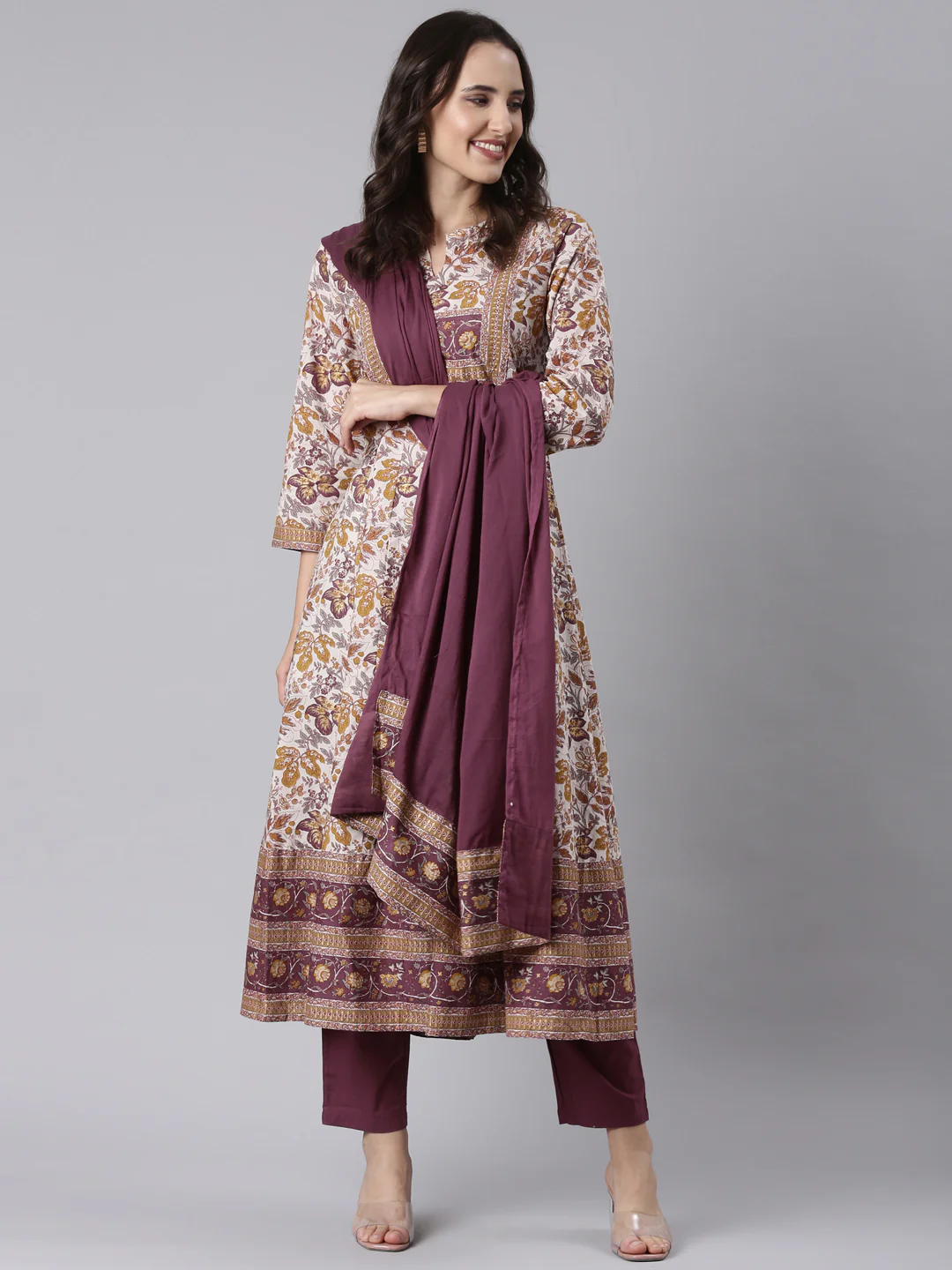 Printed Cotton Anarkali Three Piece Set - Image 5