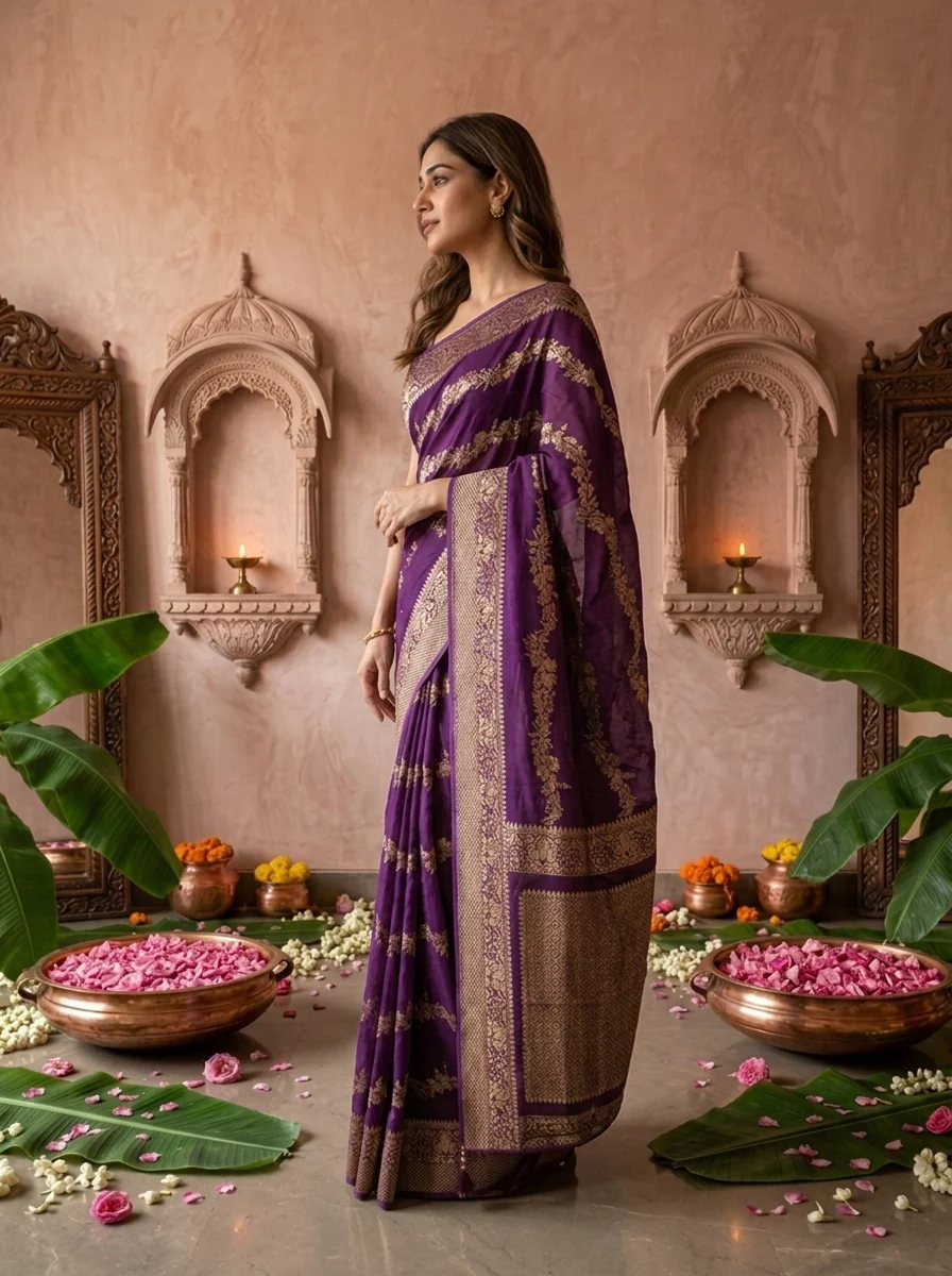 Purple Banaras Weaved Saree - Image 2