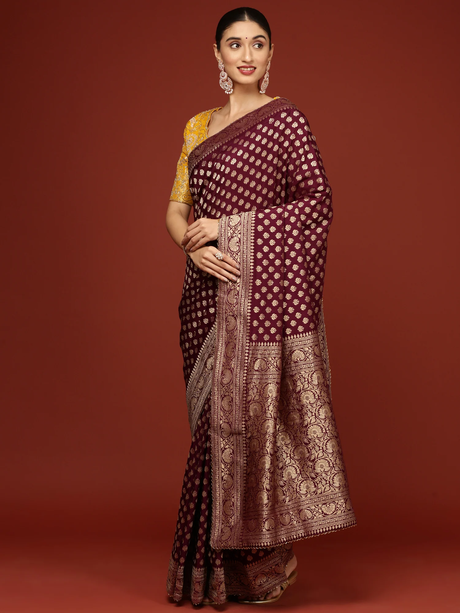 Purple Banaras Weaved Saree With Embroidery Readymade Blouse - Image 2