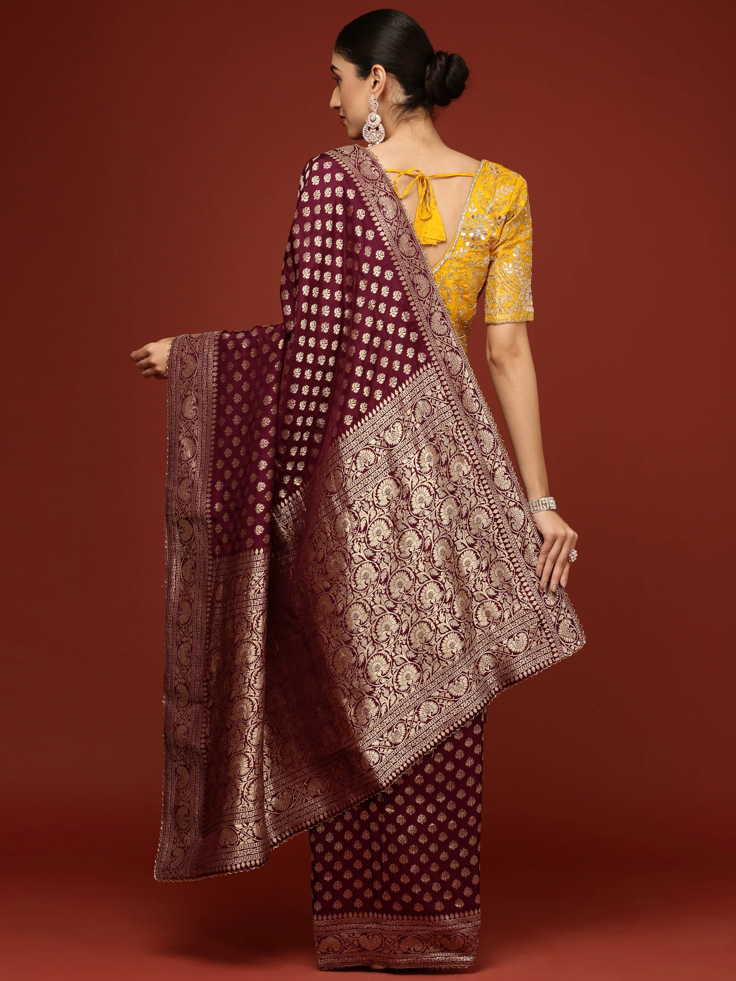 Purple Banaras Weaved Saree With Embroidery Readymade Blouse - Image 3