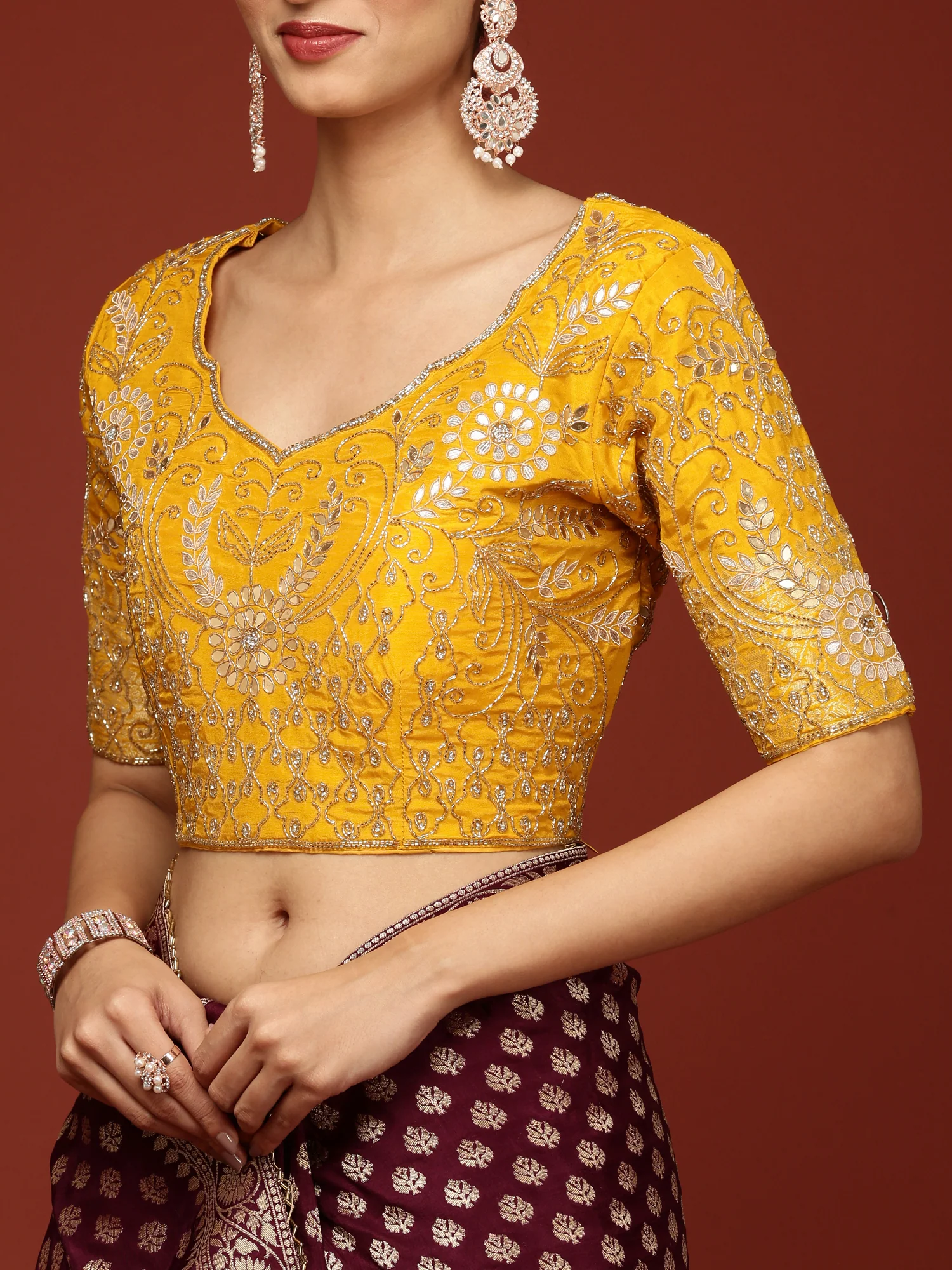 Purple Banaras Weaved Saree With Embroidery Readymade Blouse - Image 8