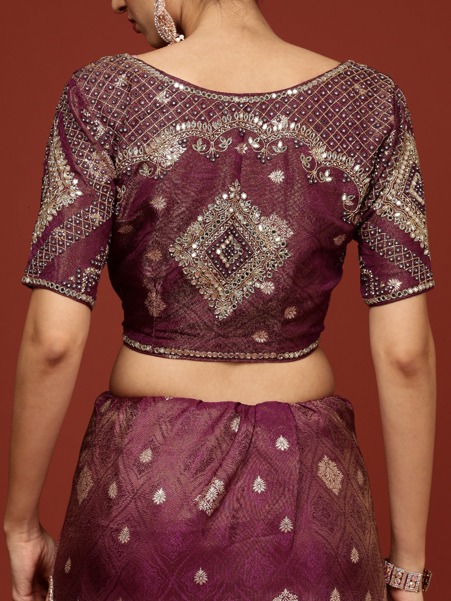 Purple Banaras Weaved Saree With Embroidery Readymade Blouse - Image 8