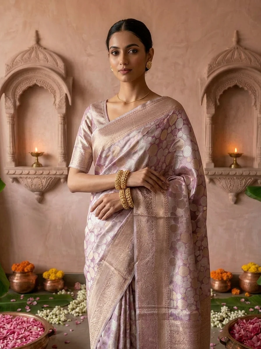 Purple Banaras Weaved Saree With Zari Border