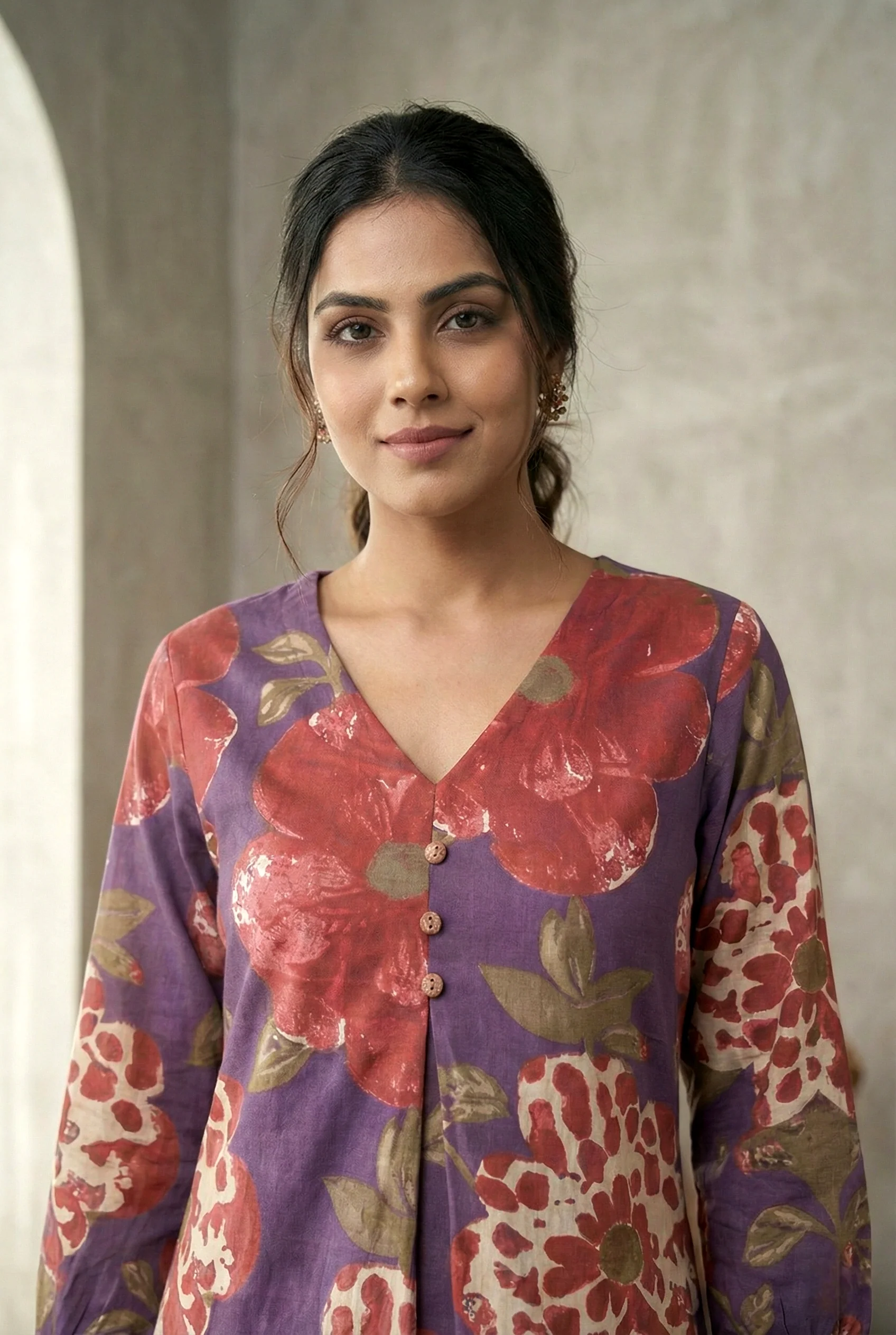 Purple Cotton Floral Printed Dress - Image 4