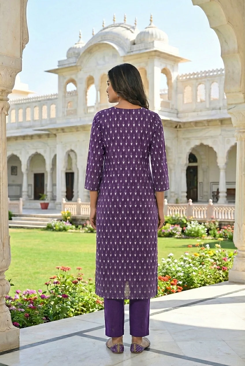 Purple Cotton Printed Two Piece Set - Image 4