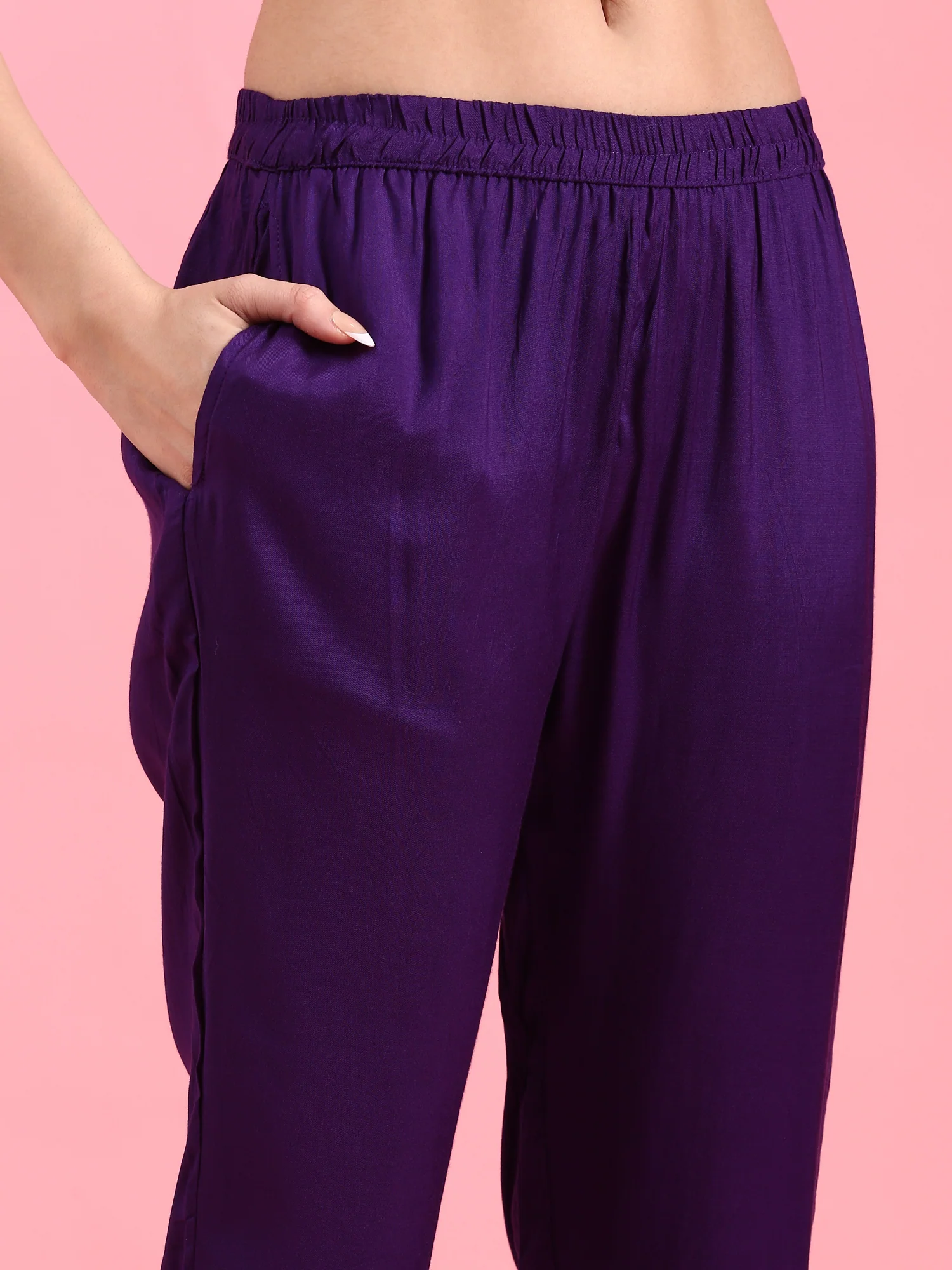 Purple Crepe Embroidery Three Piece Suit Set - Image 7