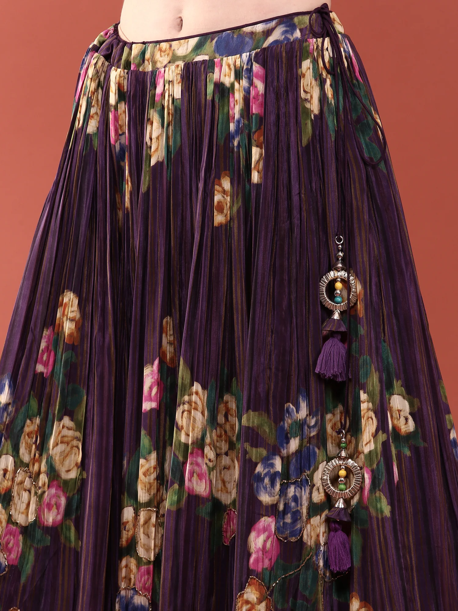 Purple Crepe Hand Embroidered Ghagra Set - Image 7