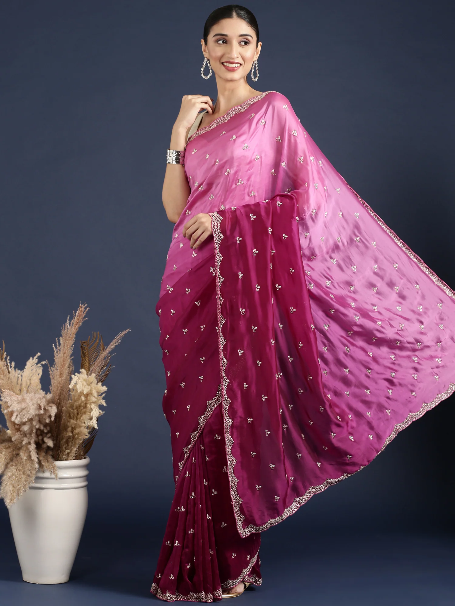 Purple Crepe Hand Embroidery Saree