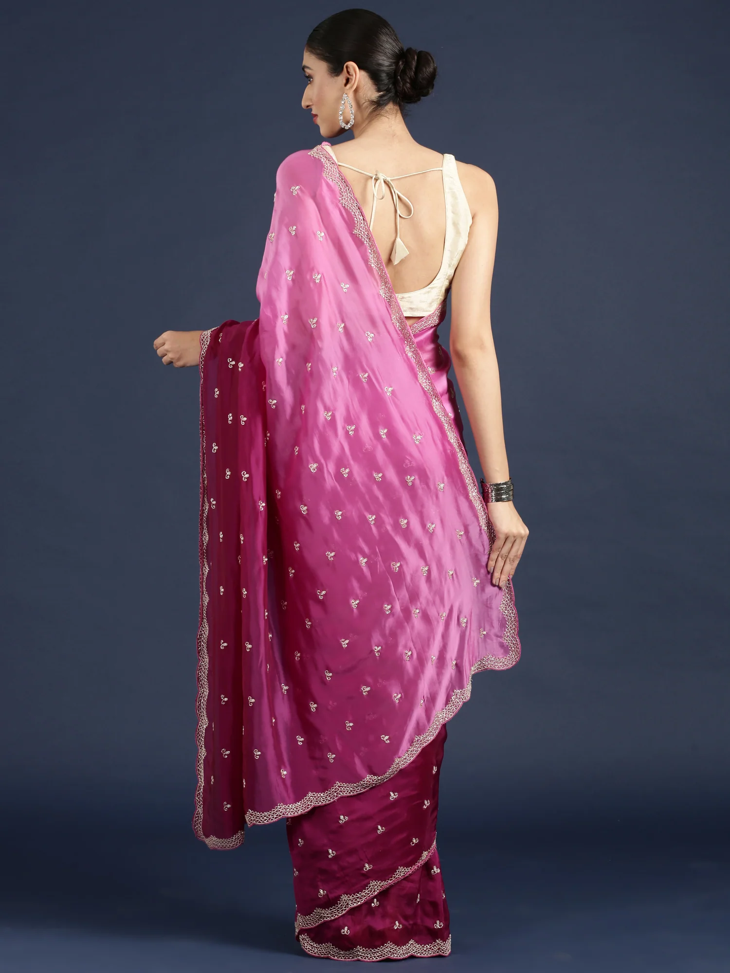 Purple Crepe Hand Embroidery Saree - Image 2