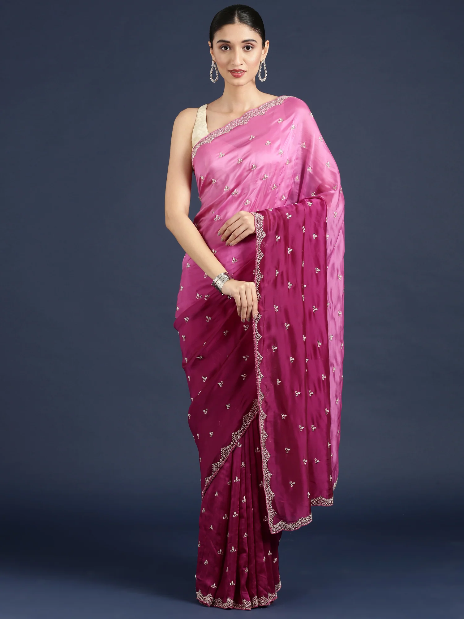 Purple Crepe Hand Embroidery Saree - Image 4