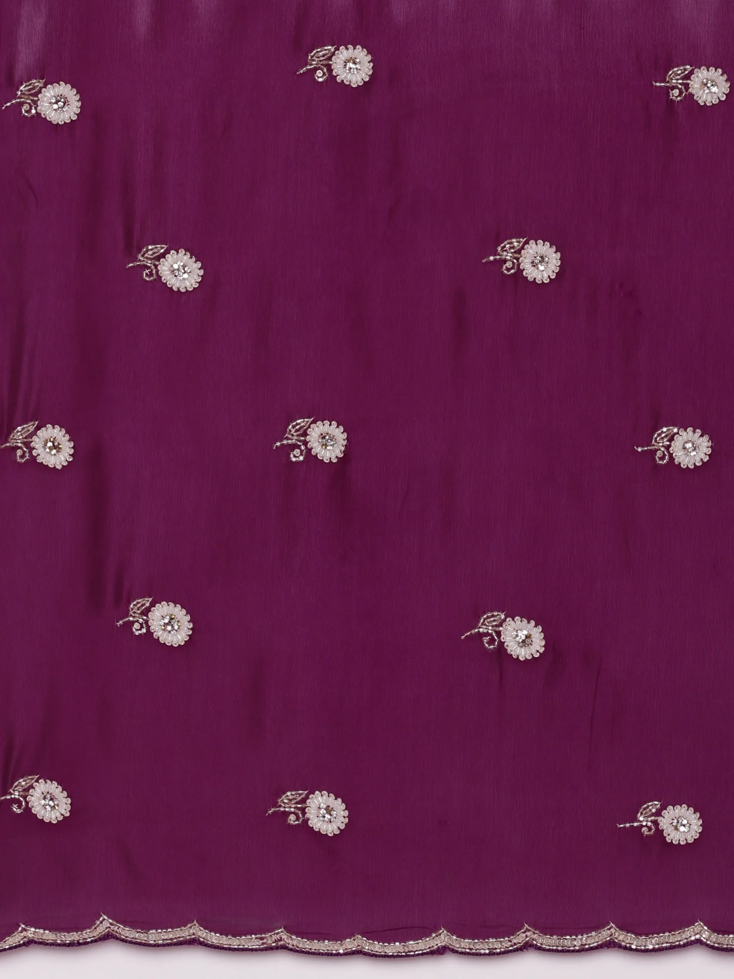 Purple Crepe Hand Embroidery Saree - Image 7