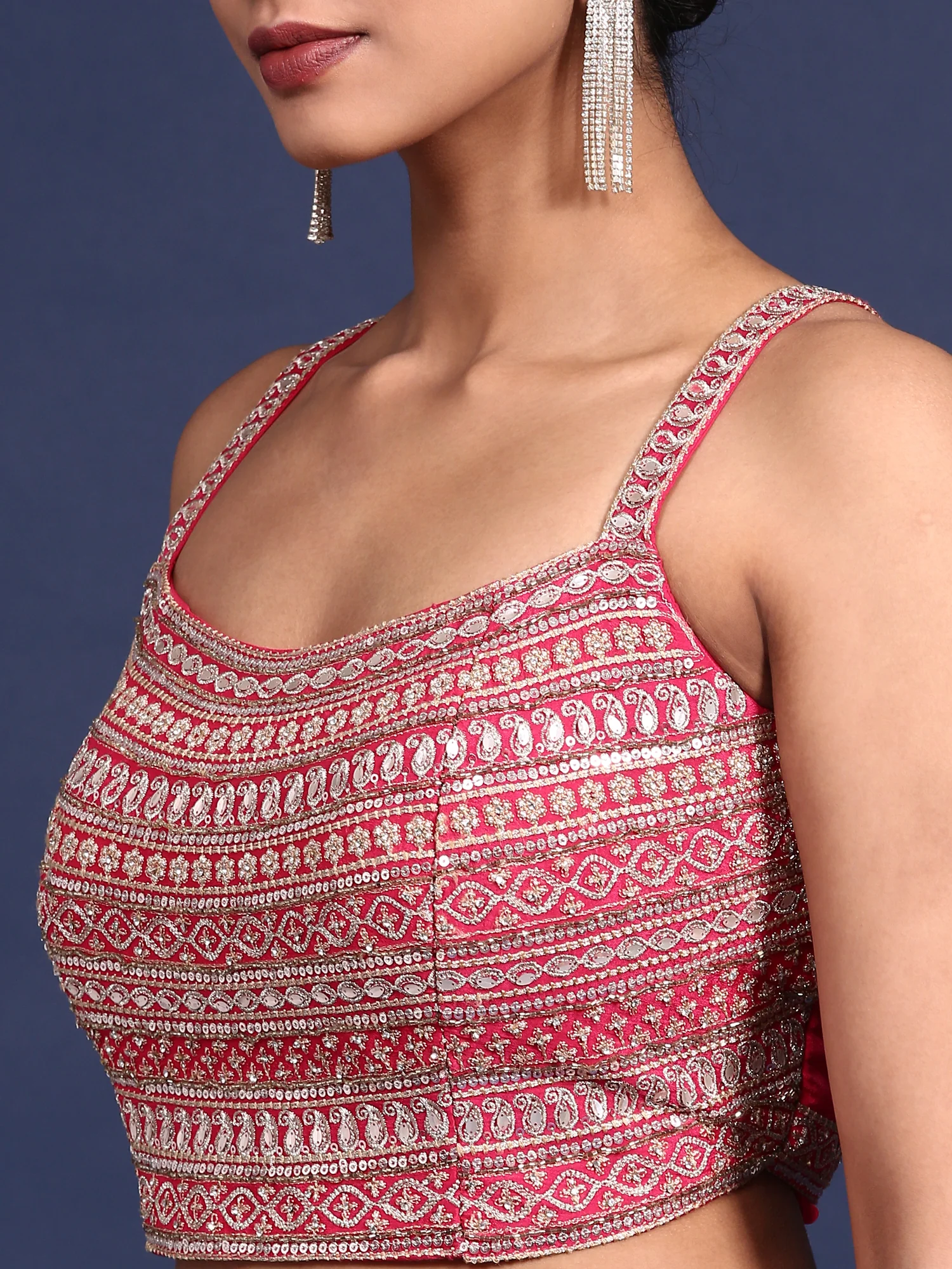Purple Crepe Zari Embroidery Saree With Readymade Blouse - Image 5