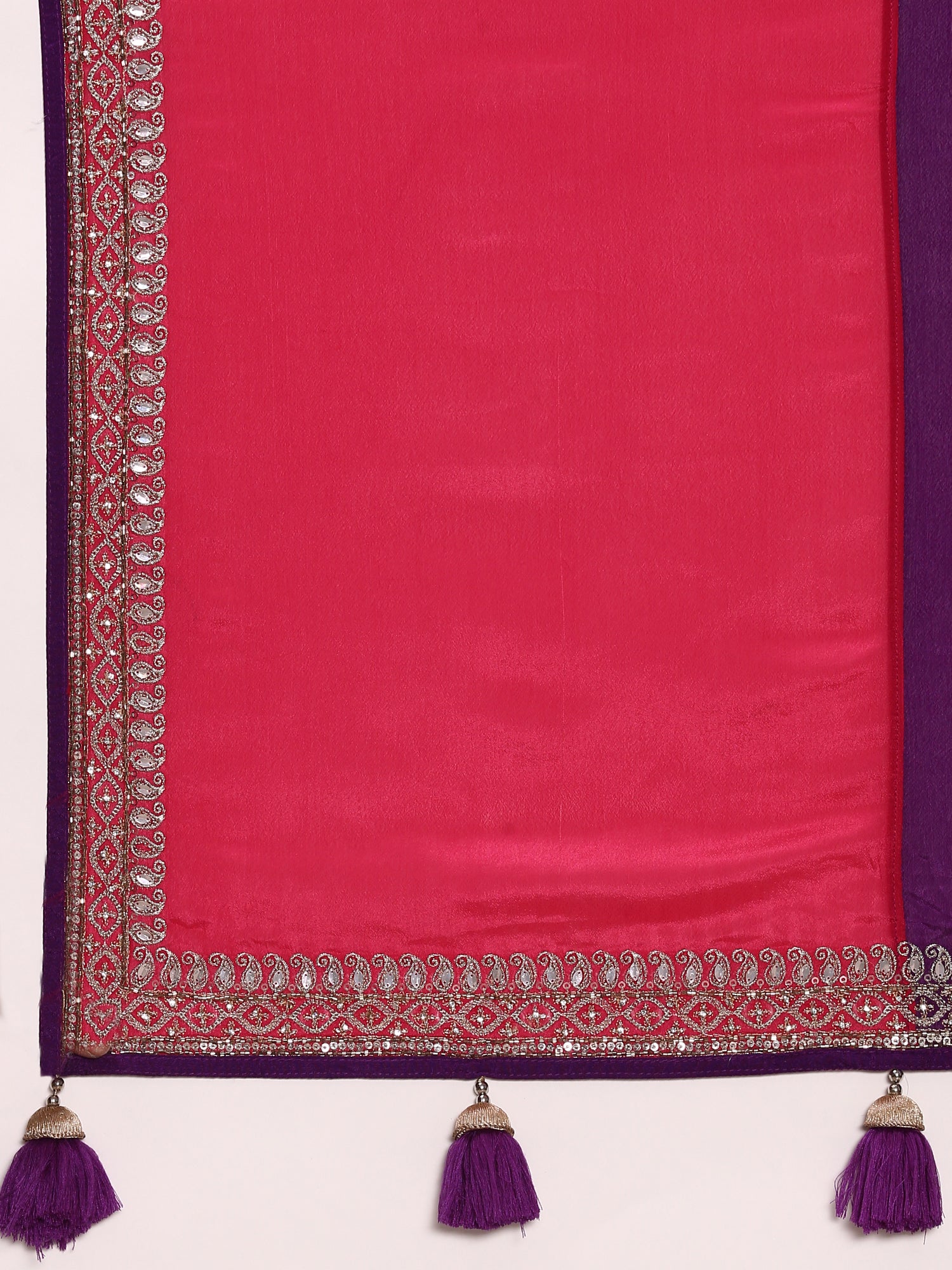 Purple Crepe Zari Embroidery Saree With Readymade Blouse - Image 7