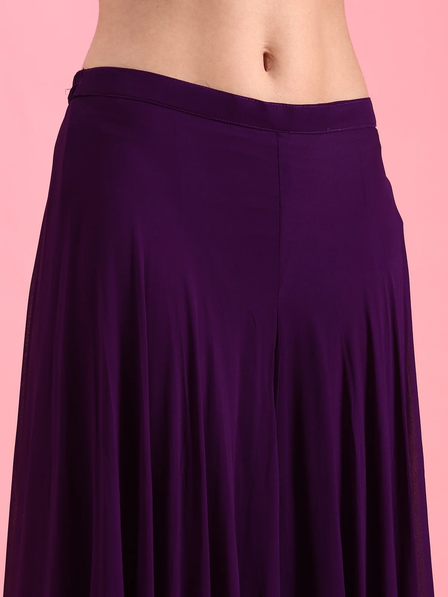 Purple Georgette Embroidered Jacket Set With Crop Top - Image 8
