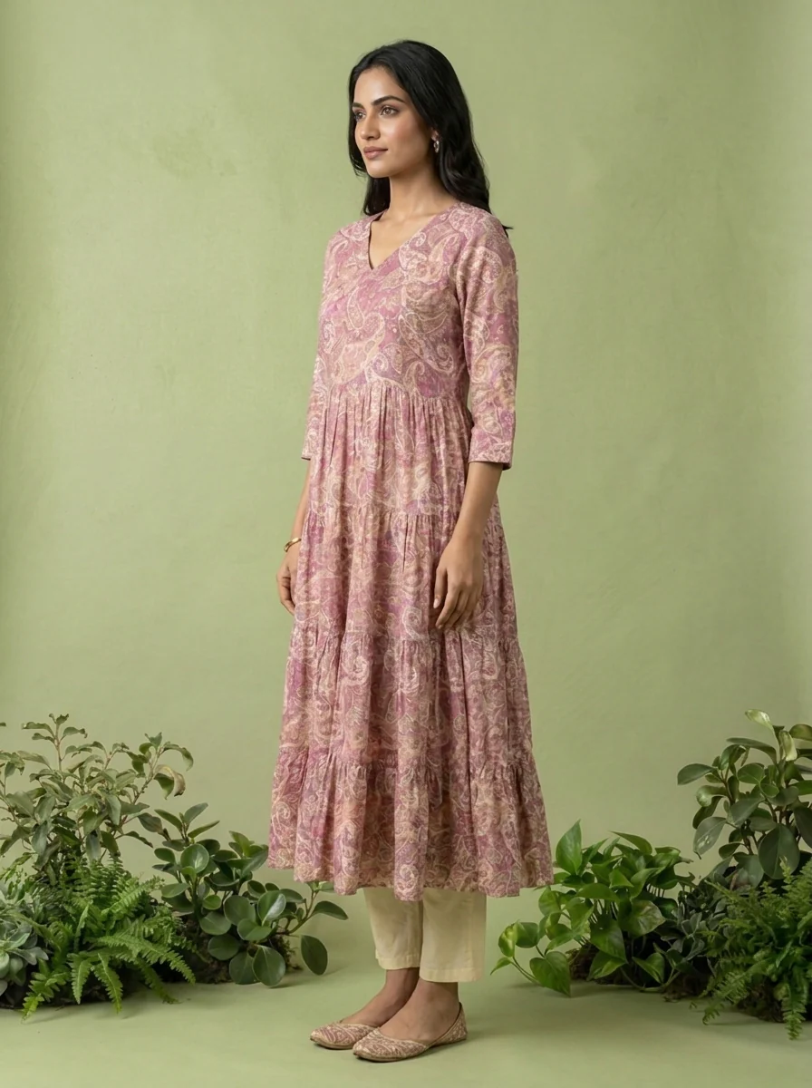 Purple Muslin Paisley Printed Dress - Image 2
