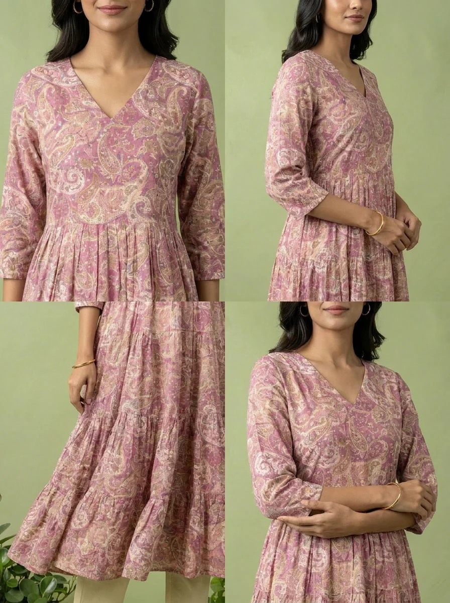 Purple Muslin Paisley Printed Dress - Image 5