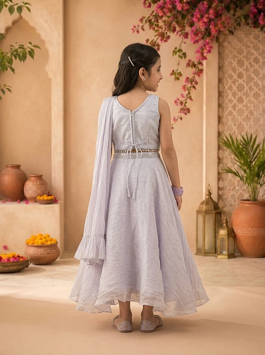 Purple Organza Solid Skirt With Embroidered Top - Image 2