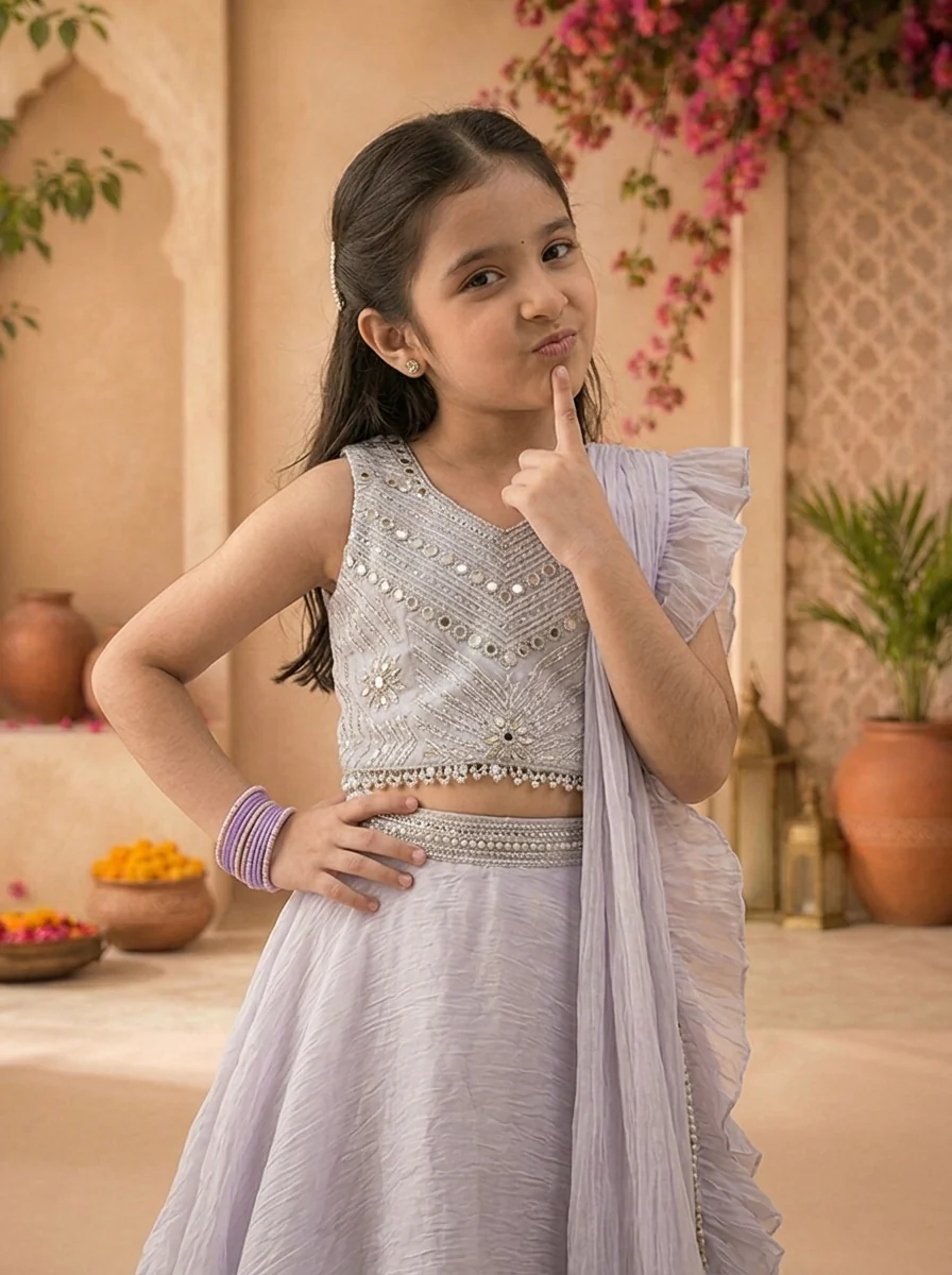 Purple Organza Solid Skirt With Embroidered Top - Image 4