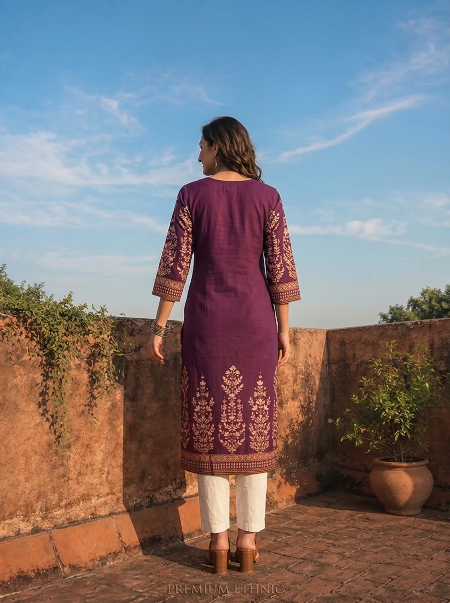 Purple Rayon Floral Motifs Printed Kurta - Image 2